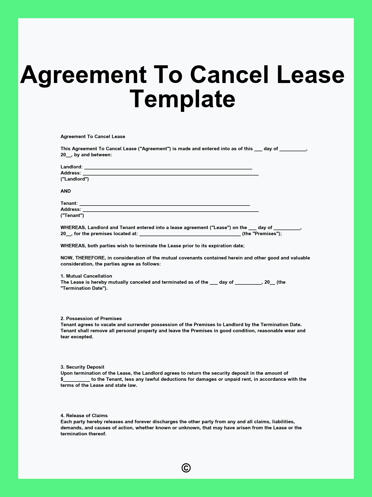 Agreement To Cancel Lease Template