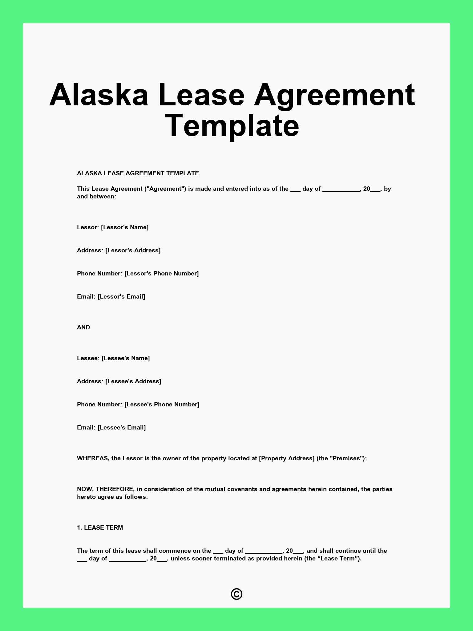 Alaska Lease Agreement Template