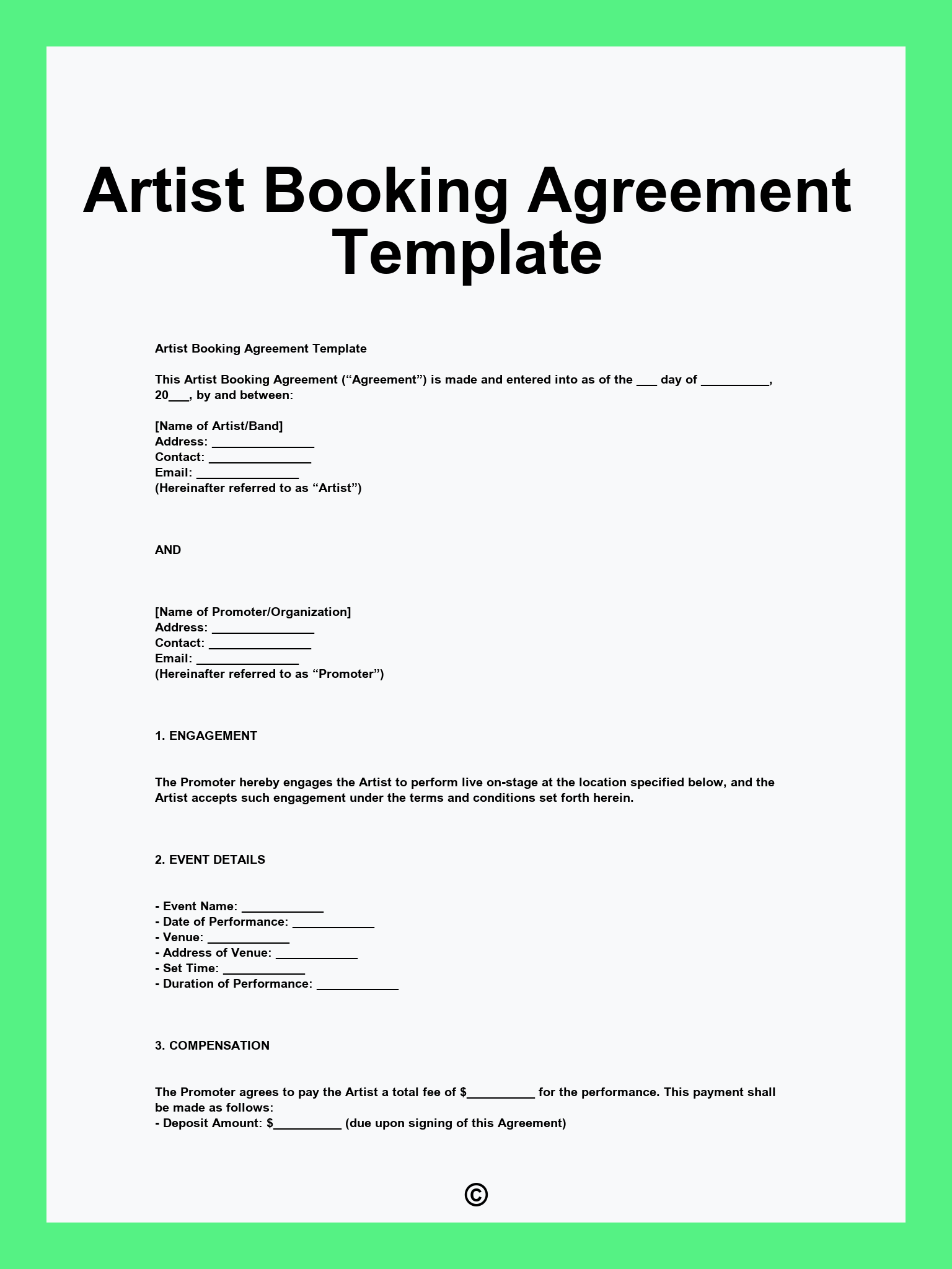 Artist Booking Agreement Template