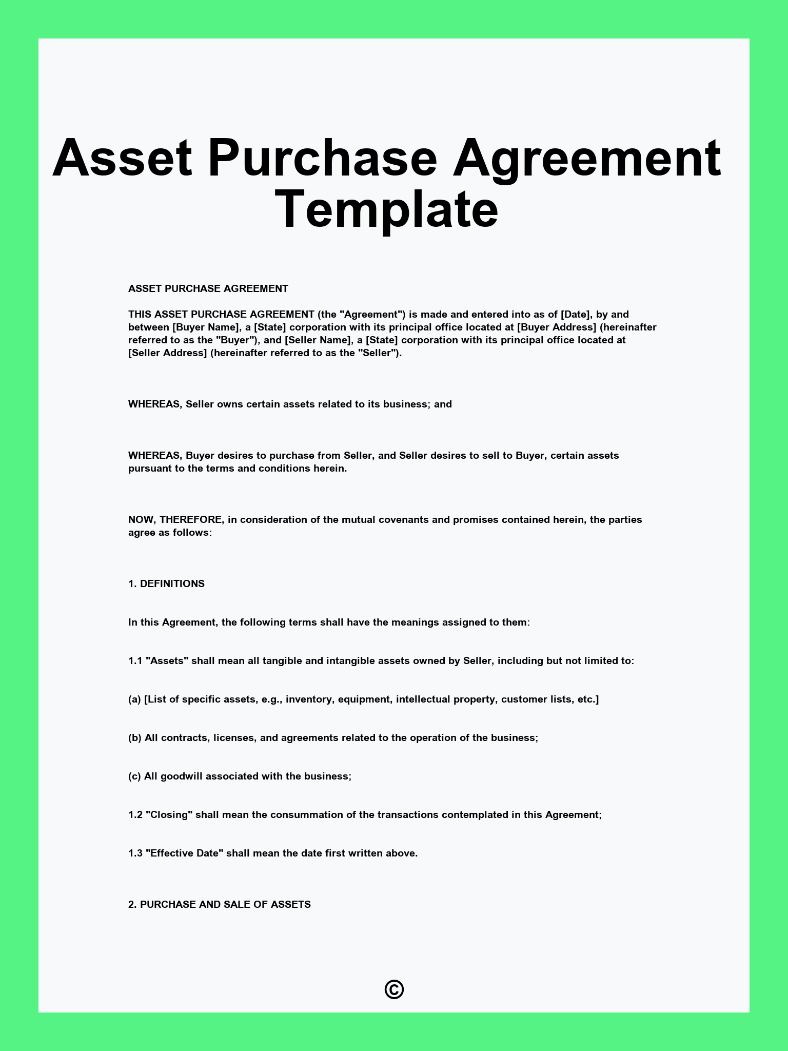 Asset Purchase Agreement Template
