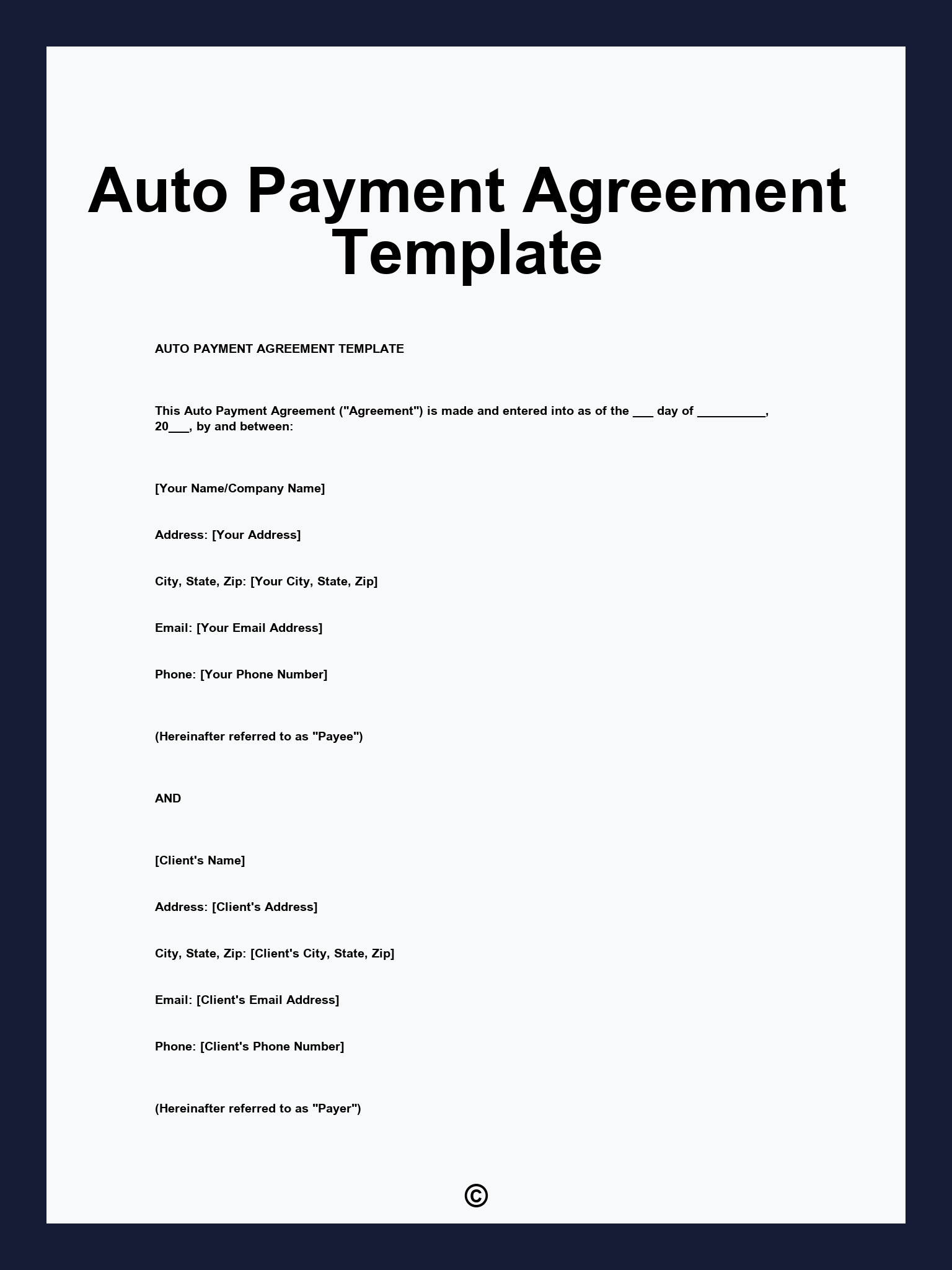 Auto Payment Agreement Template