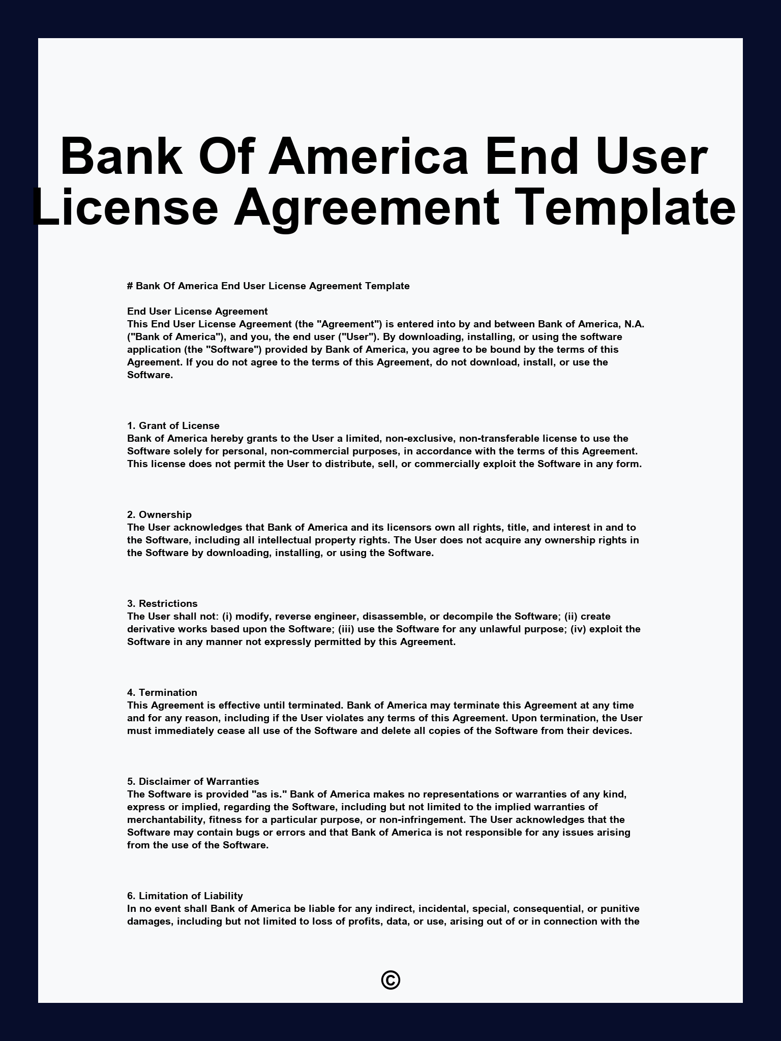 Bank Of America End User License Agreement Template
