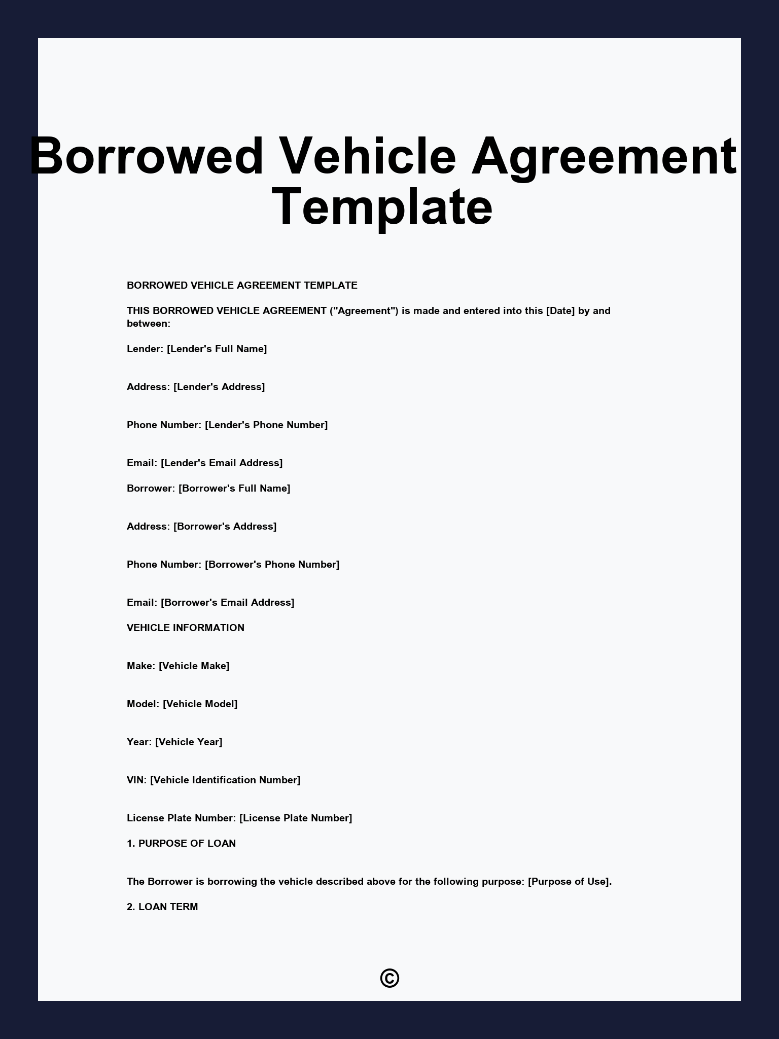 Borrowed Vehicle Agreement Template