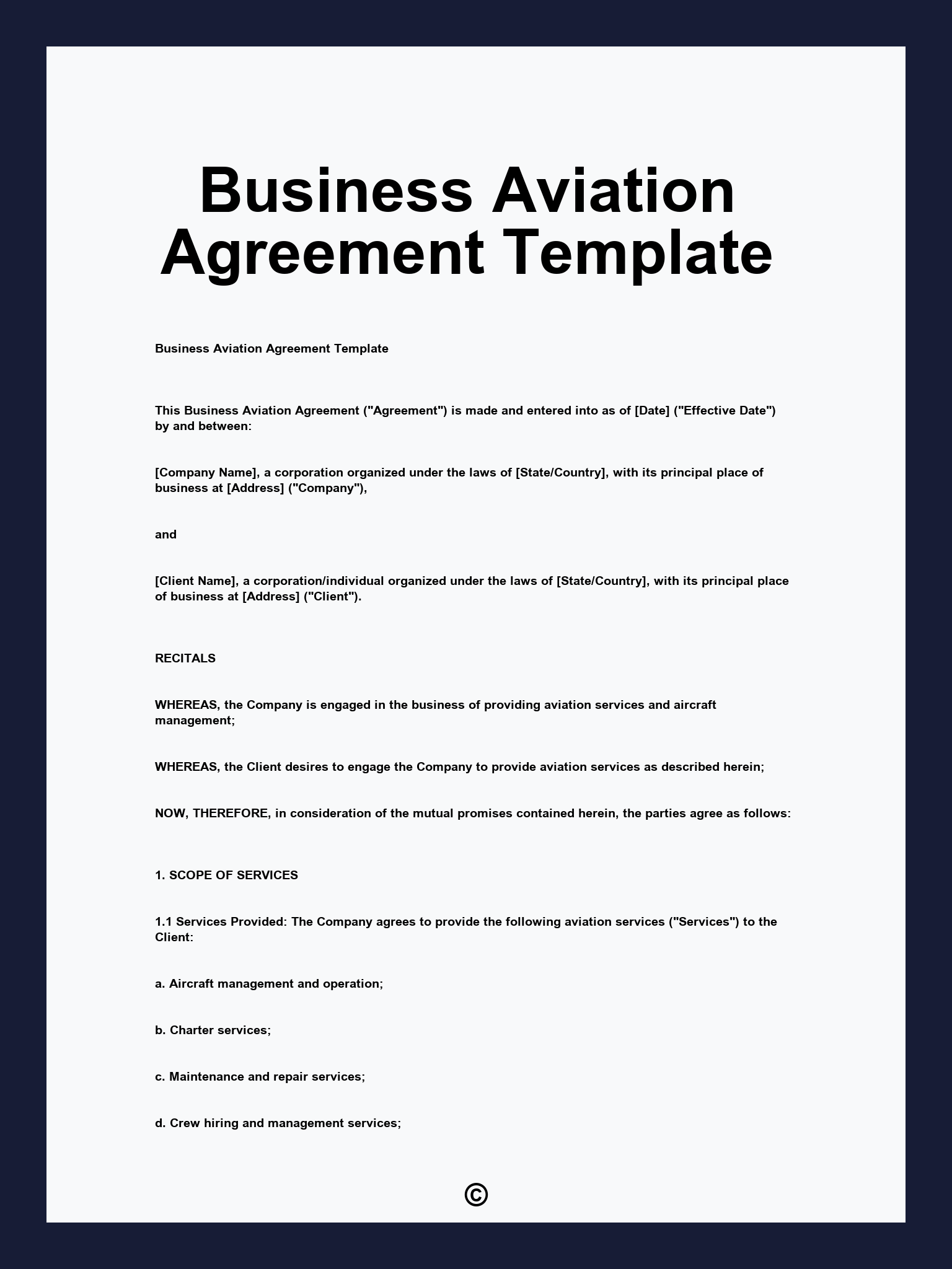 Business Aviation Agreement Template