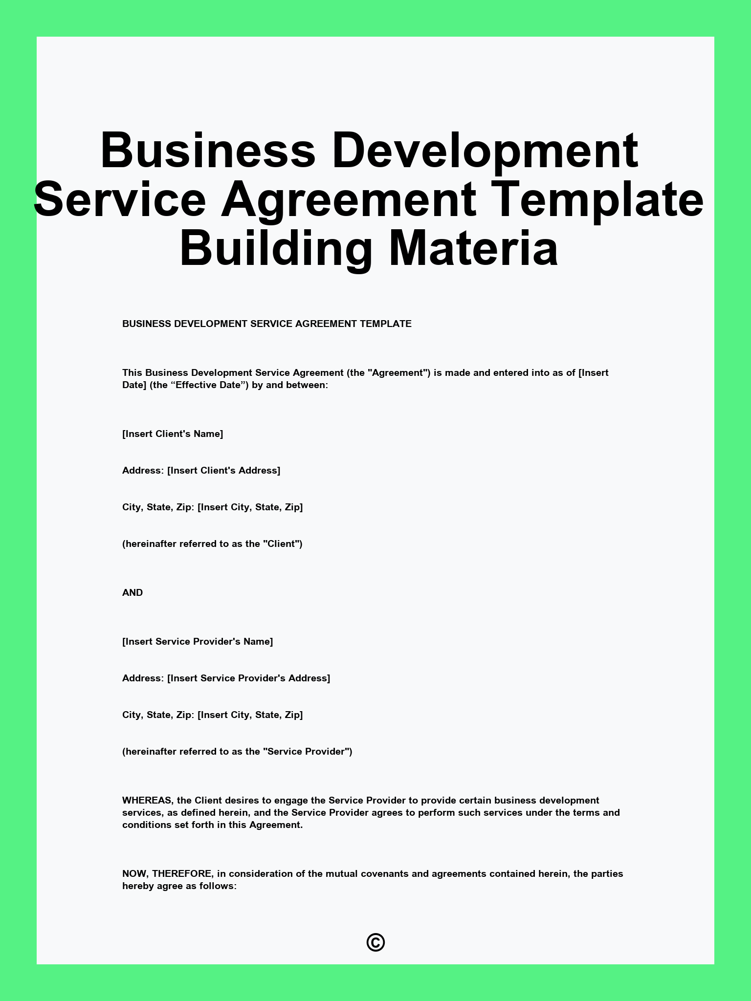 Business Development Service Agreement Template Building Materia