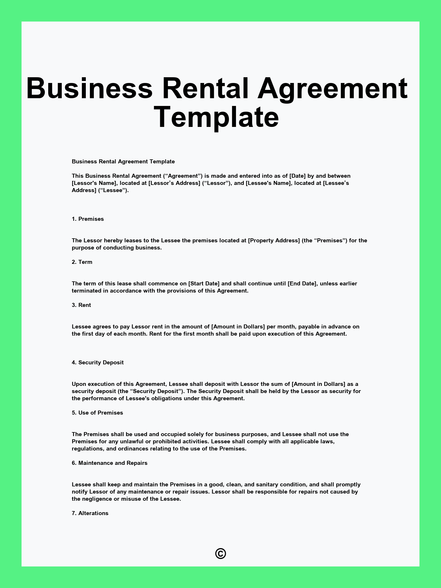 Business Rental Agreement Template