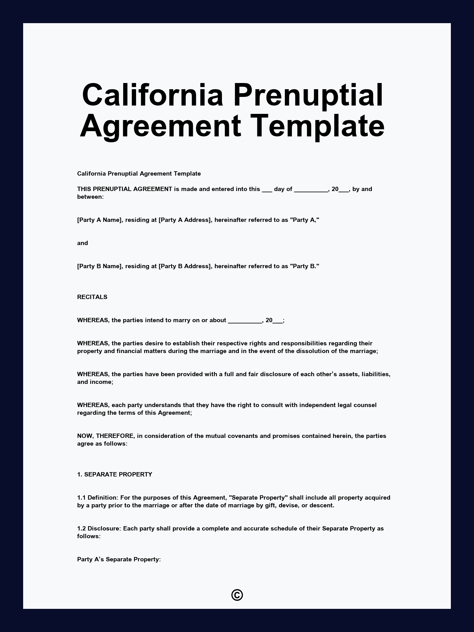 California Prenuptial Agreement Template