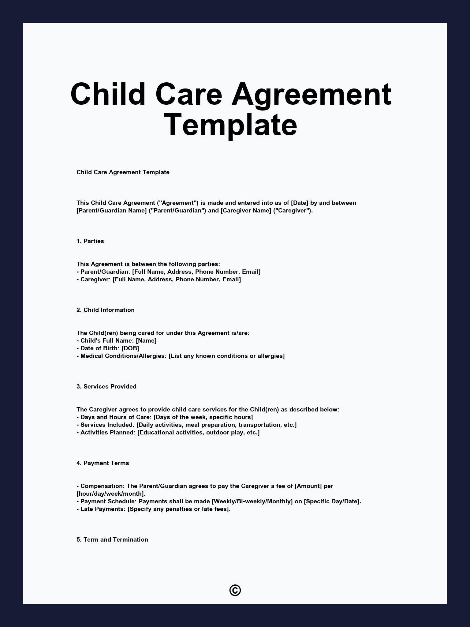 Child Care Agreement Template