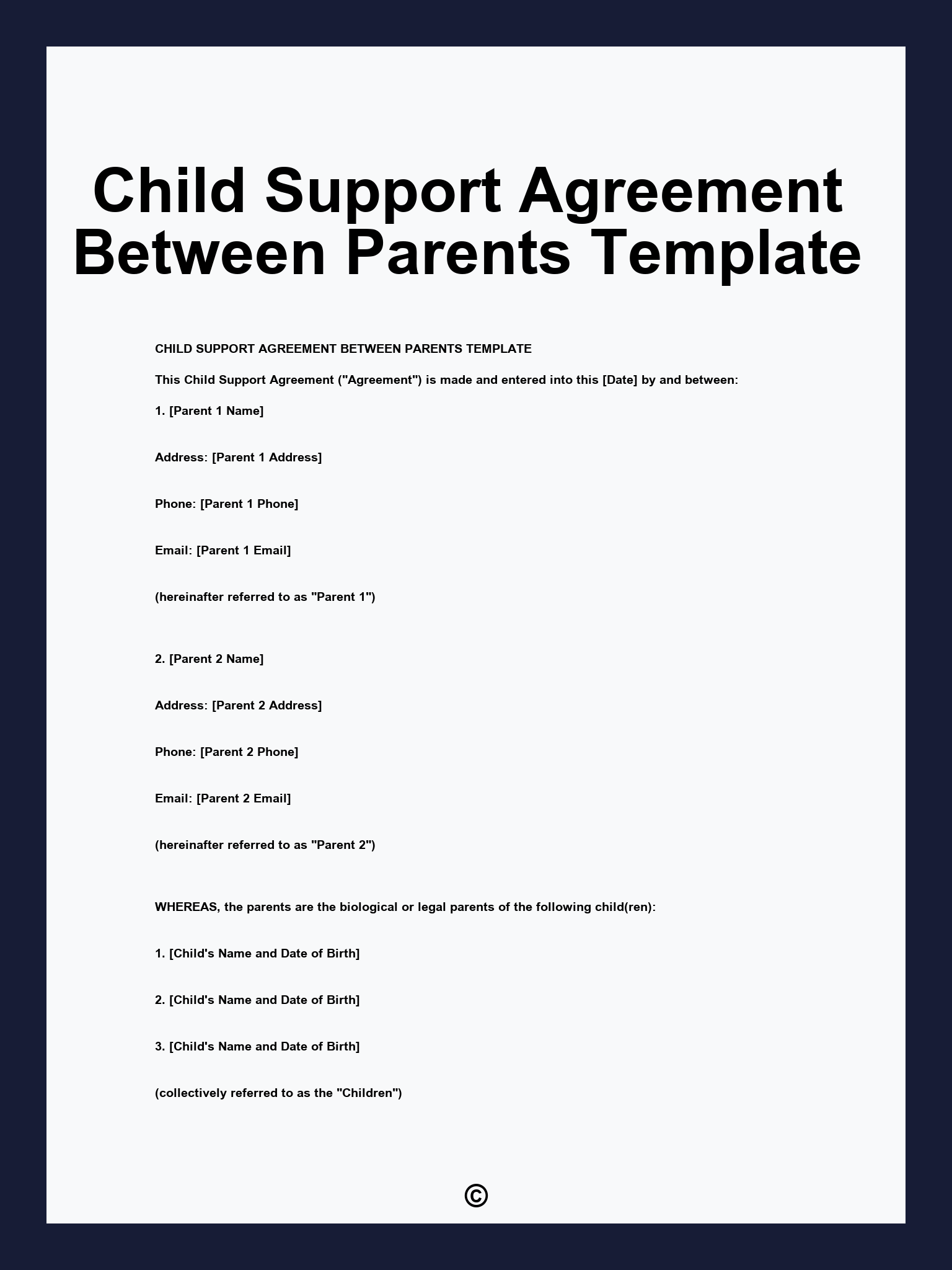 Child Support Agreement Between Parents Template