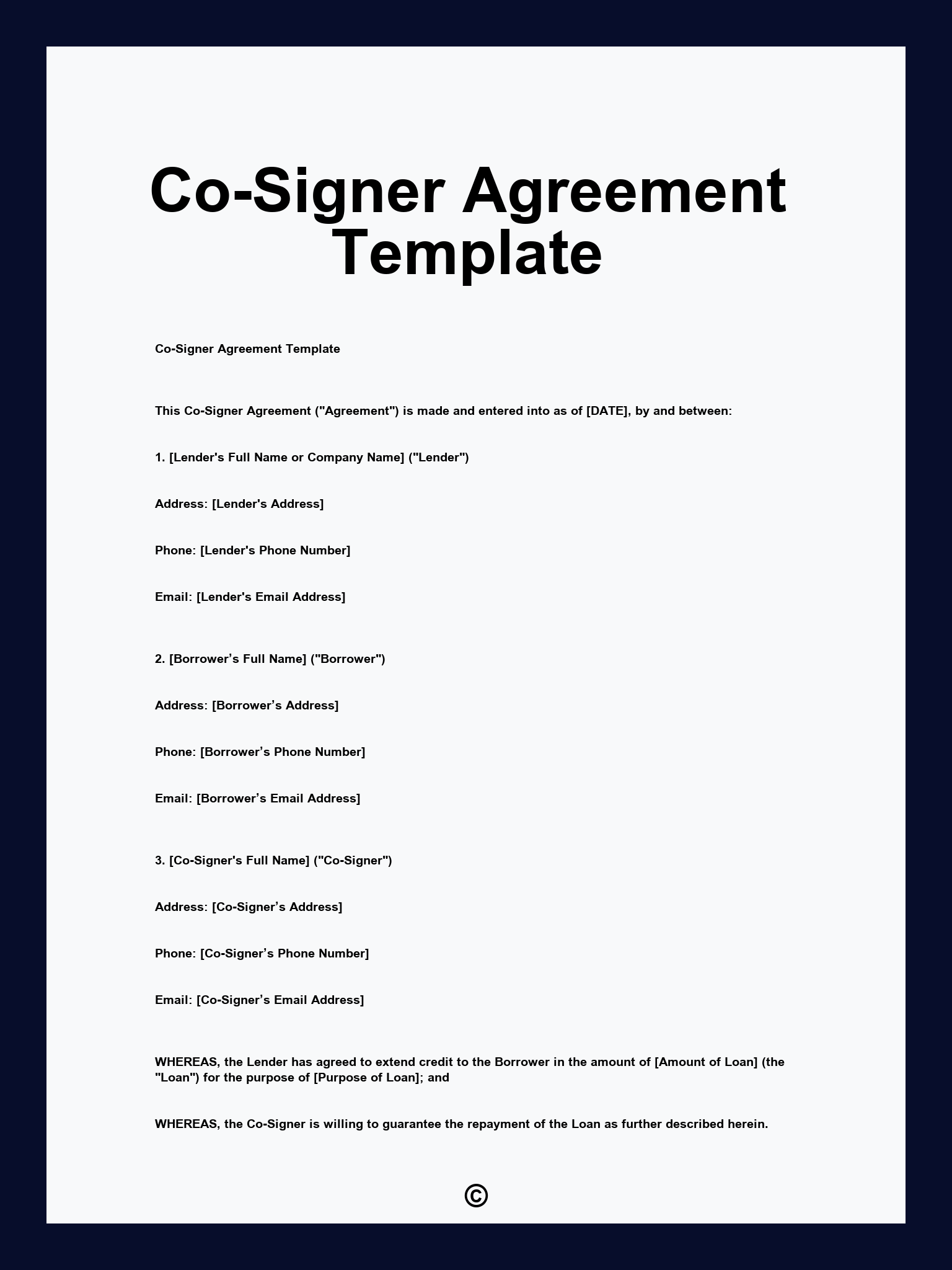 Co-Signer Agreement Template