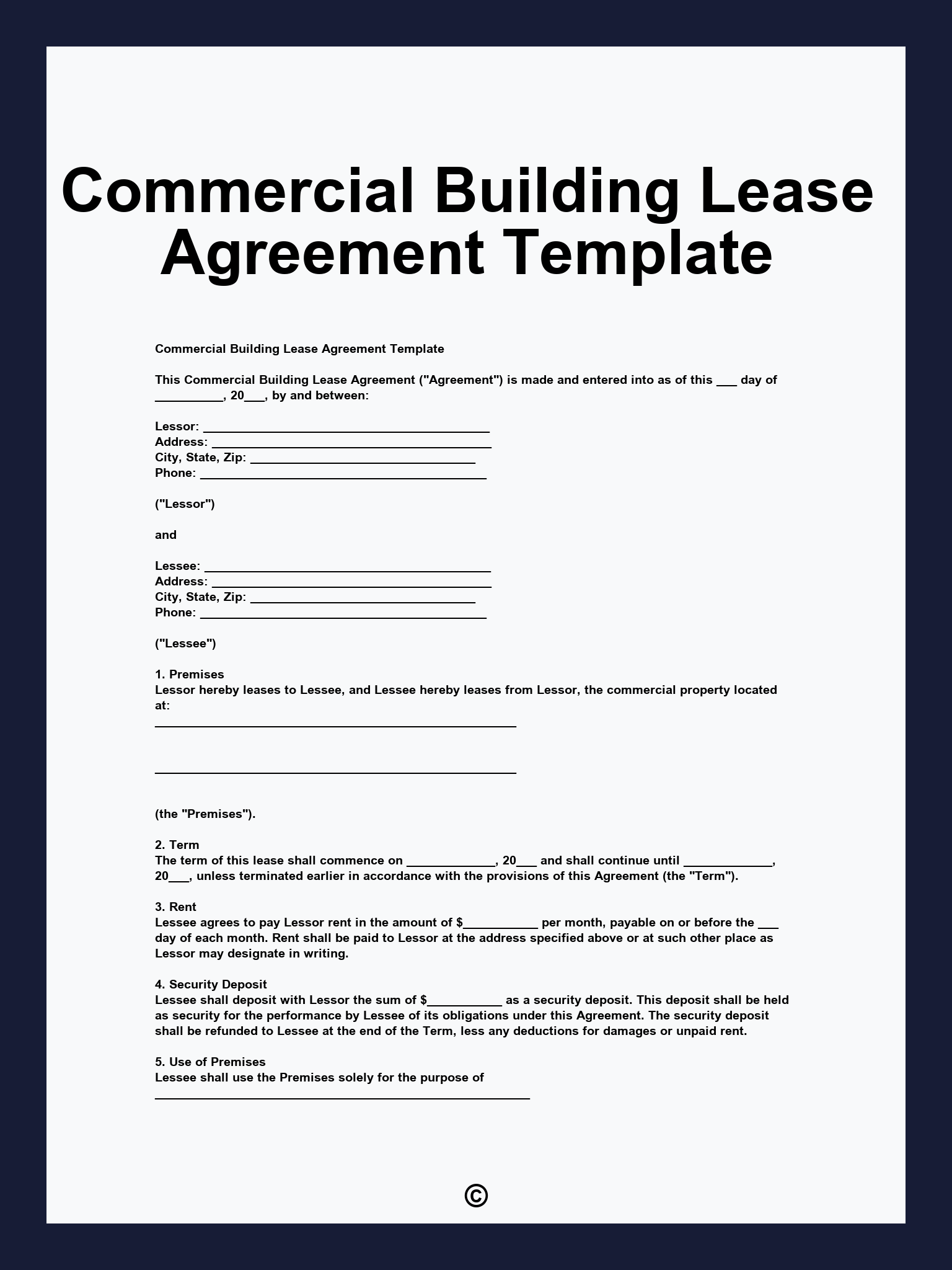 Commercial Building Lease Agreement Template