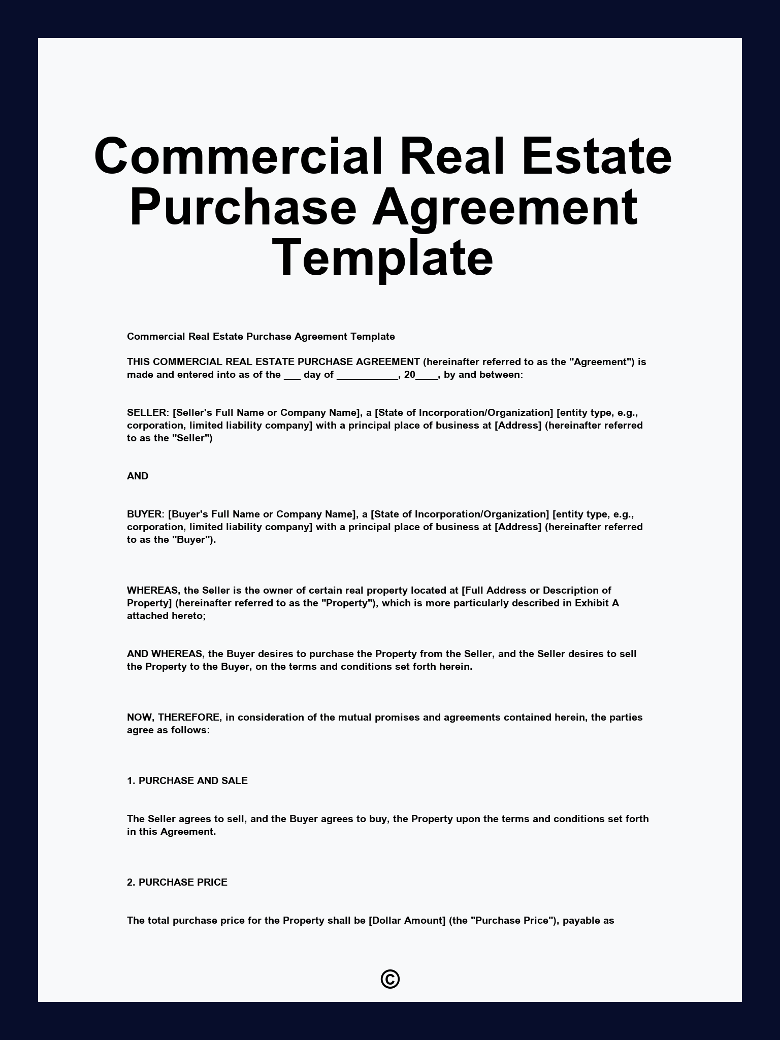 Commercial Real Estate Purchase Agreement Template
