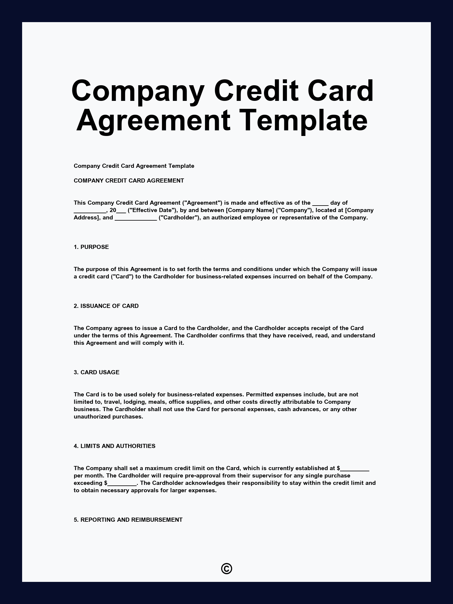 Company Credit Card Agreement Template
