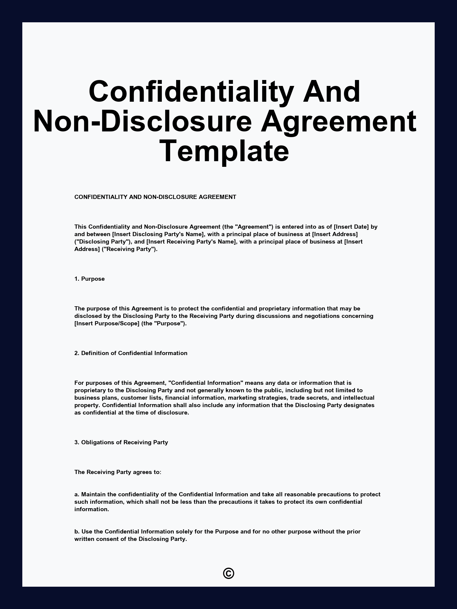 Confidentiality And Non-Disclosure Agreement Template