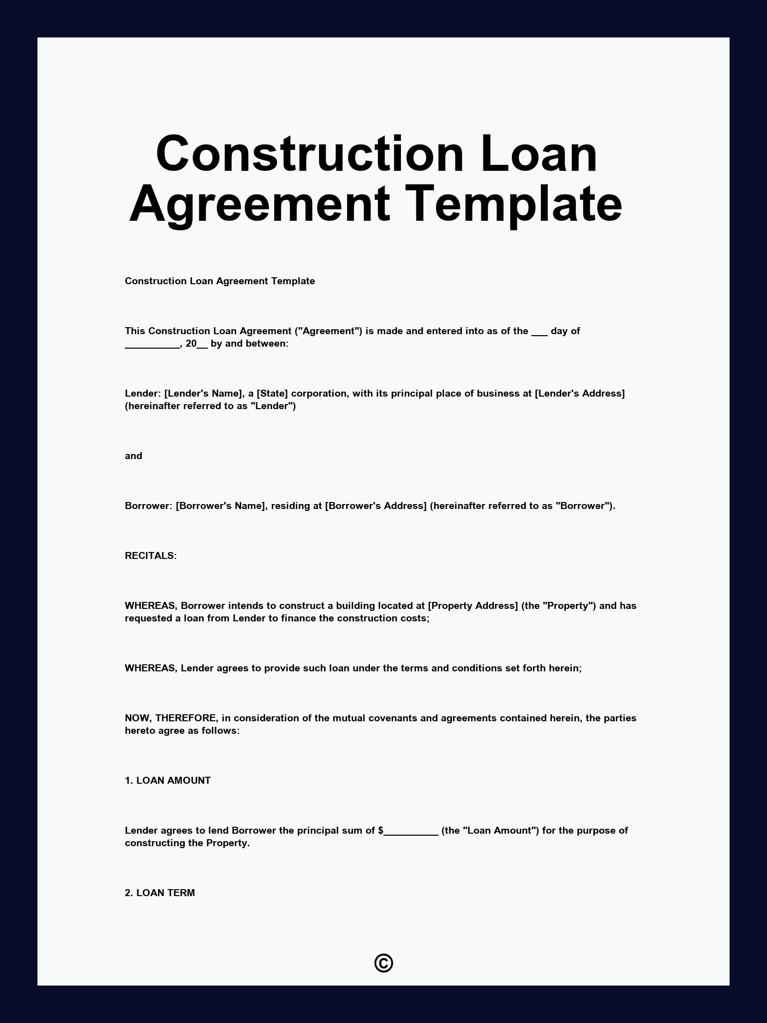 Construction Loan Agreement Template