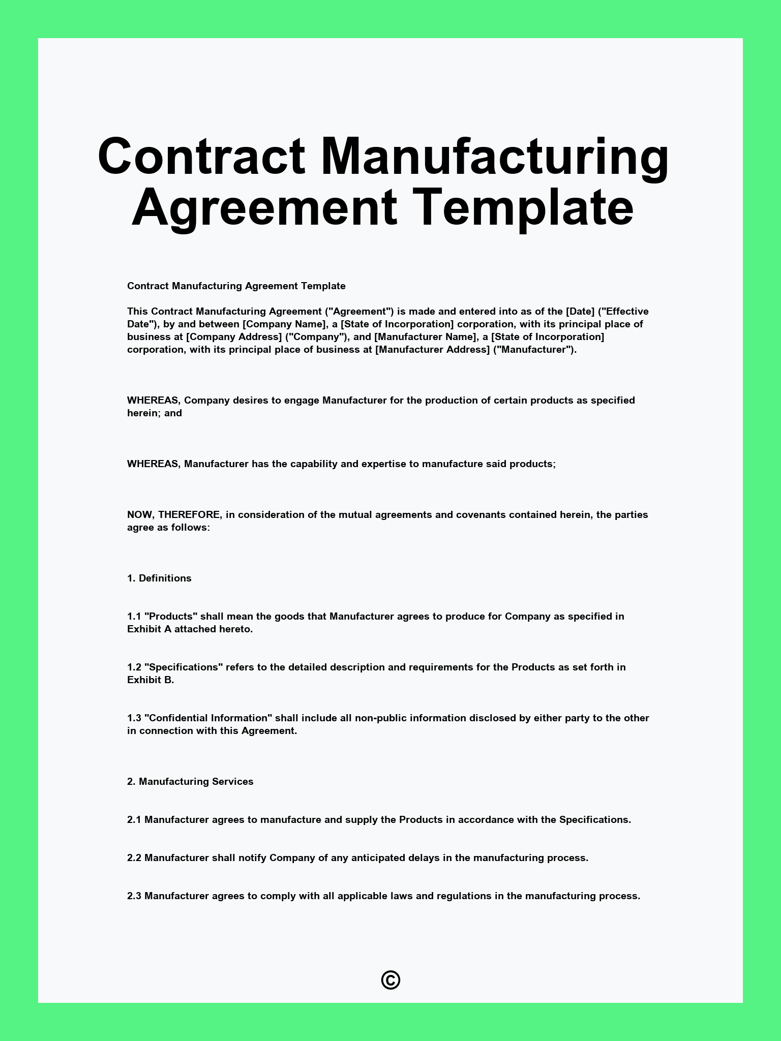Contract Manufacturing Agreement Template