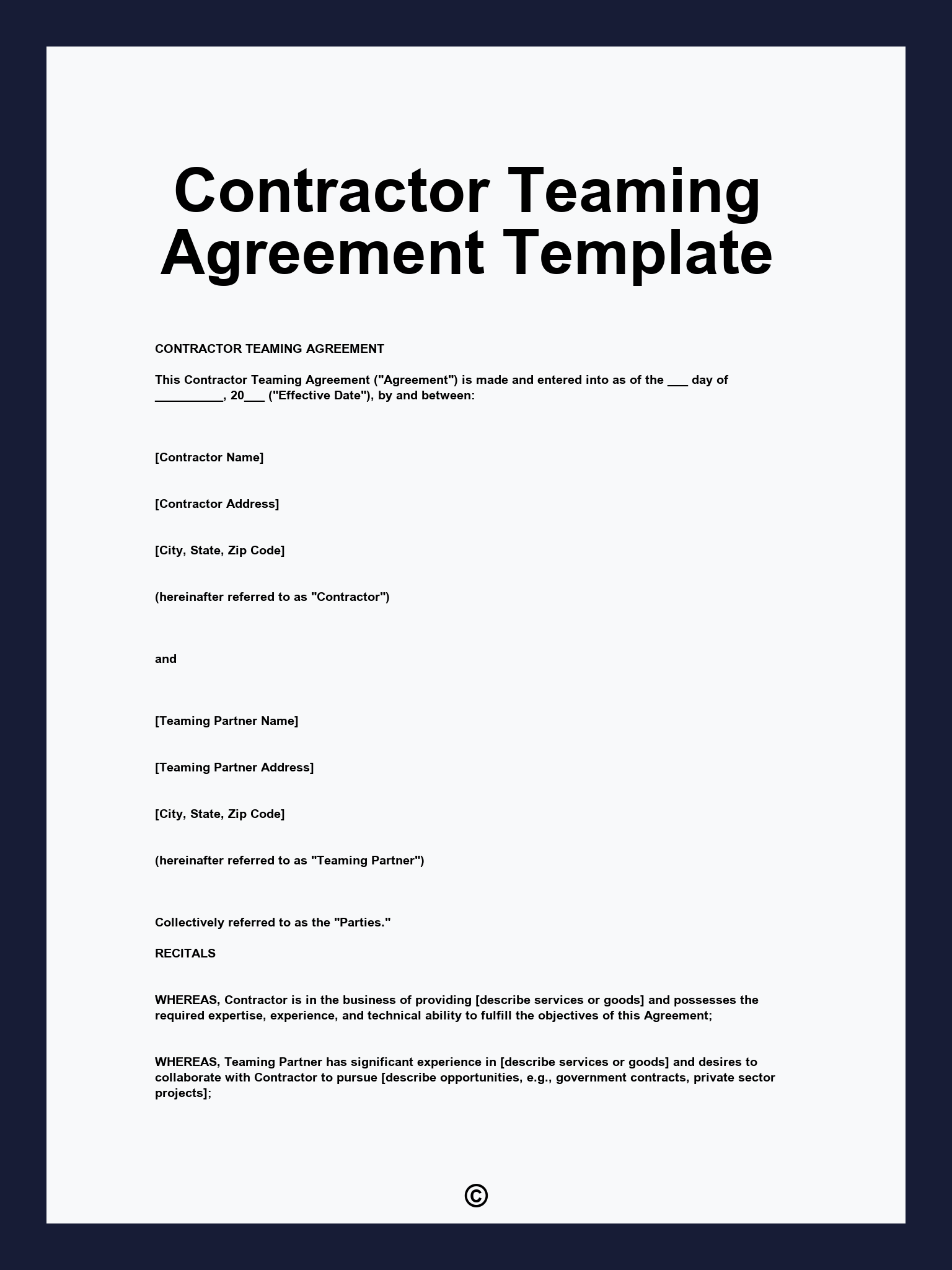 Contractor Teaming Agreement Template