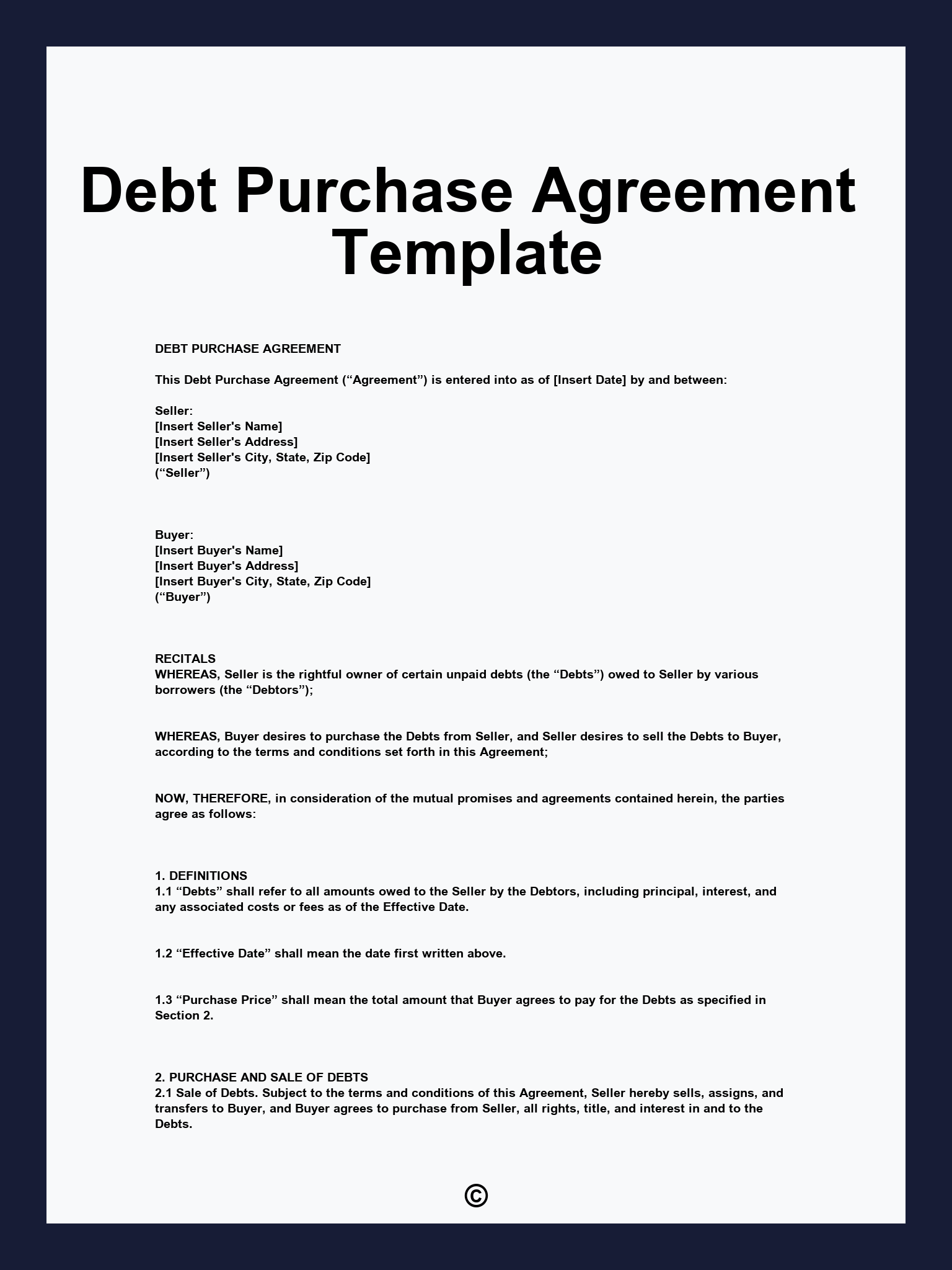 Debt Purchase Agreement Template