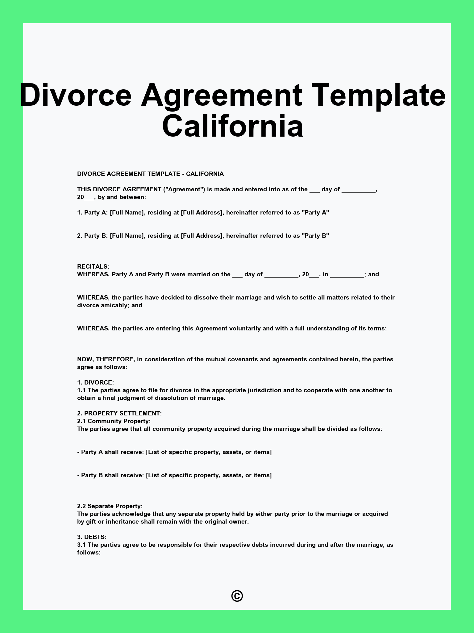 Divorce Agreement Template California