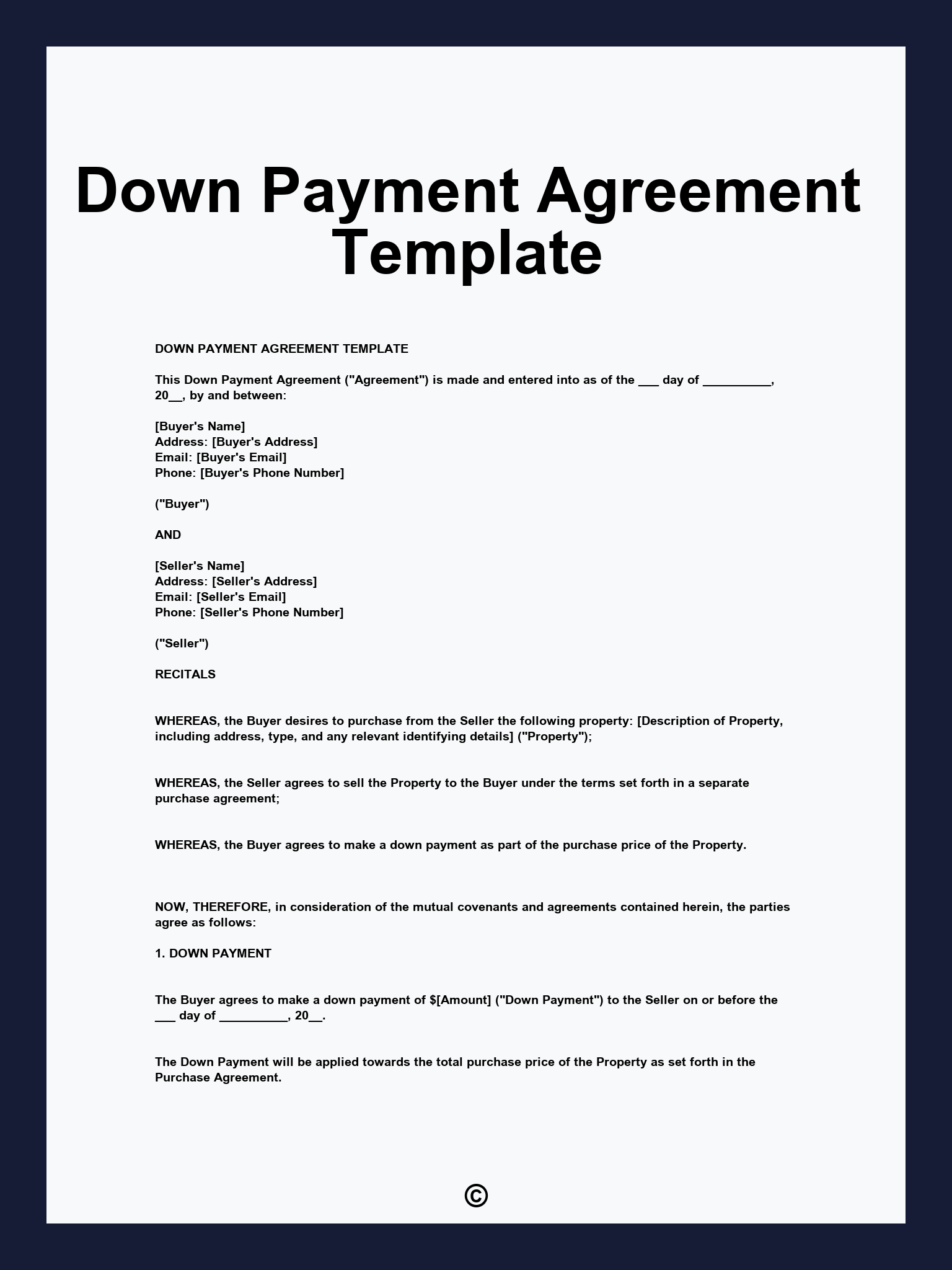 Down Payment Agreement Template