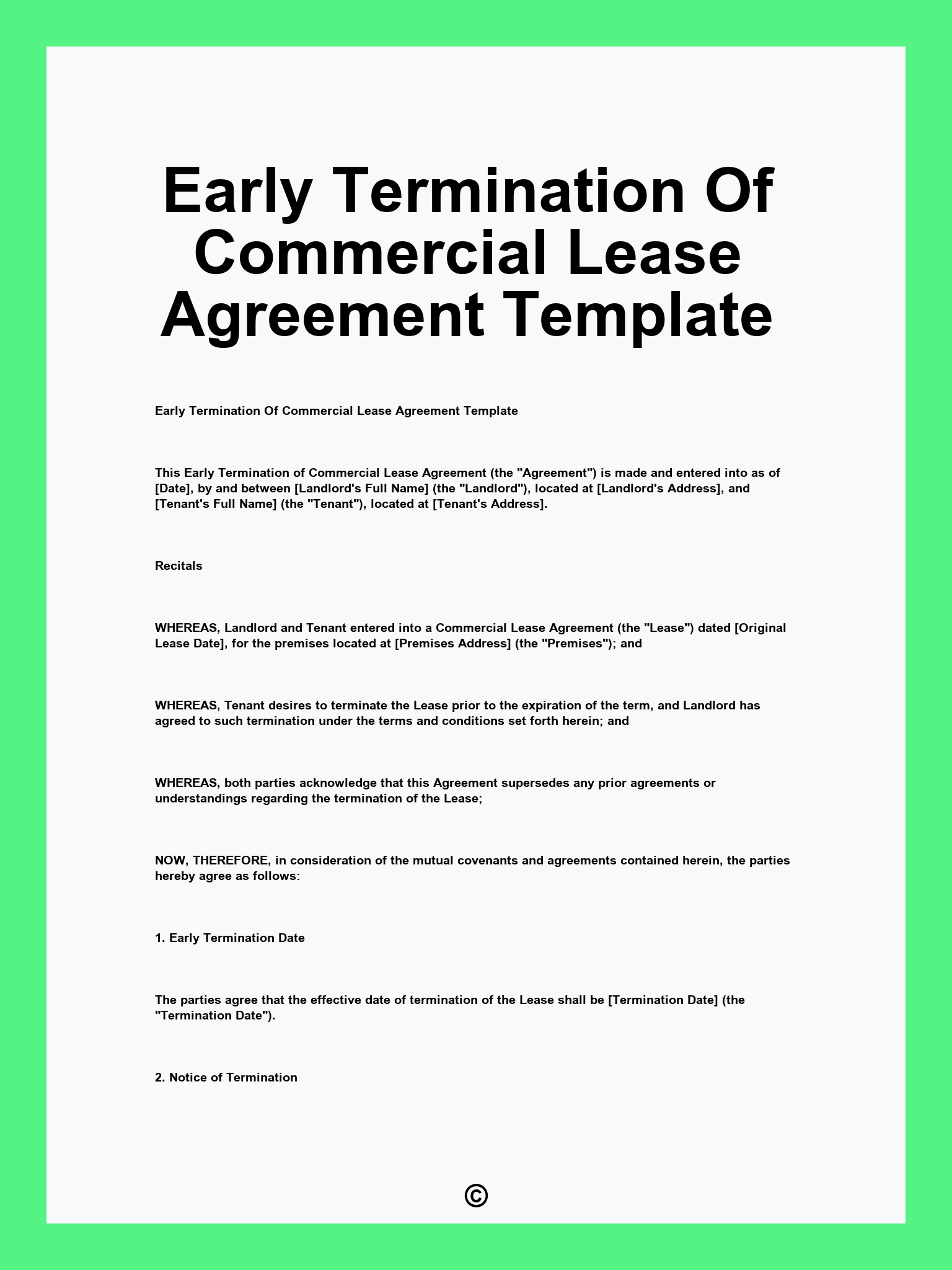 Early Termination Of Commercial Lease Agreement Template
