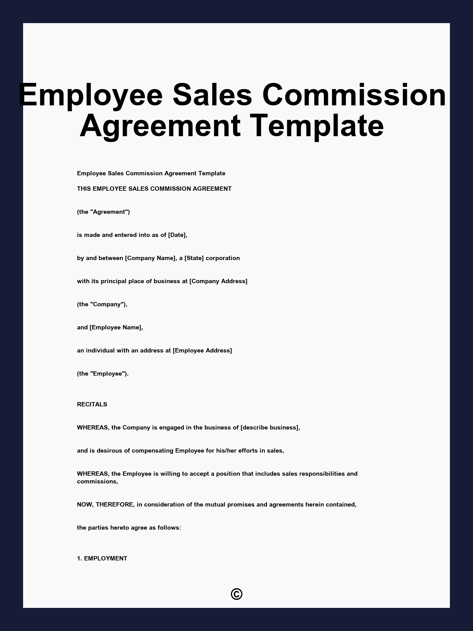 Employee Sales Commission Agreement Template