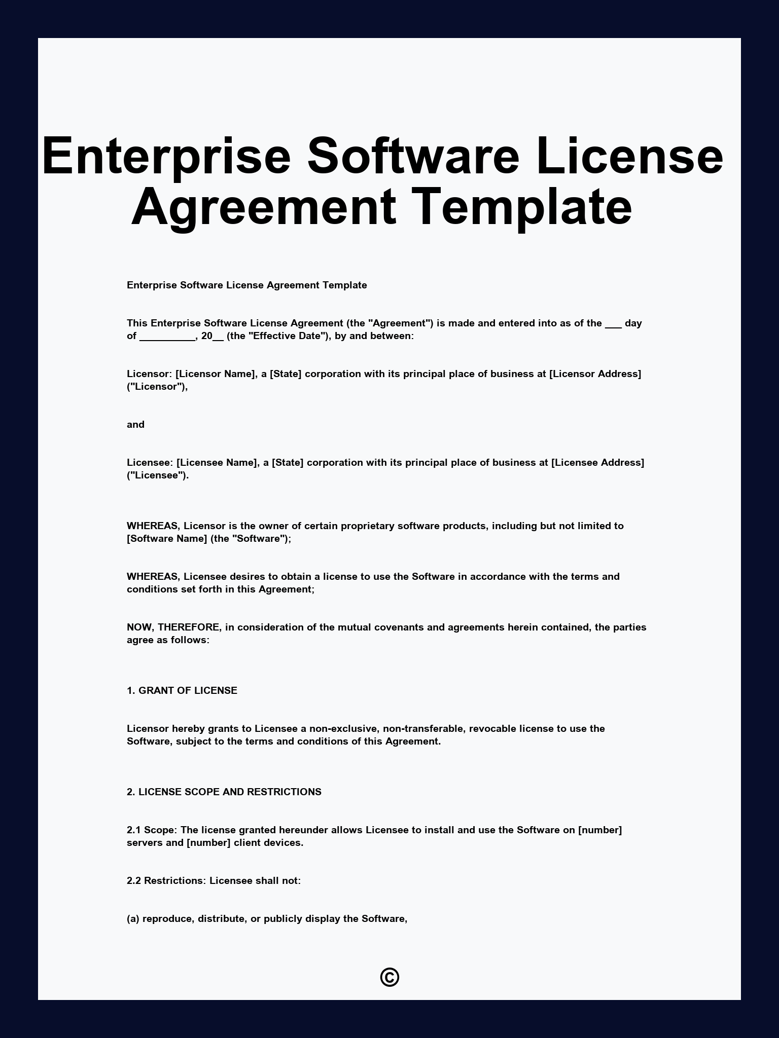 Enterprise Software License Agreement Template