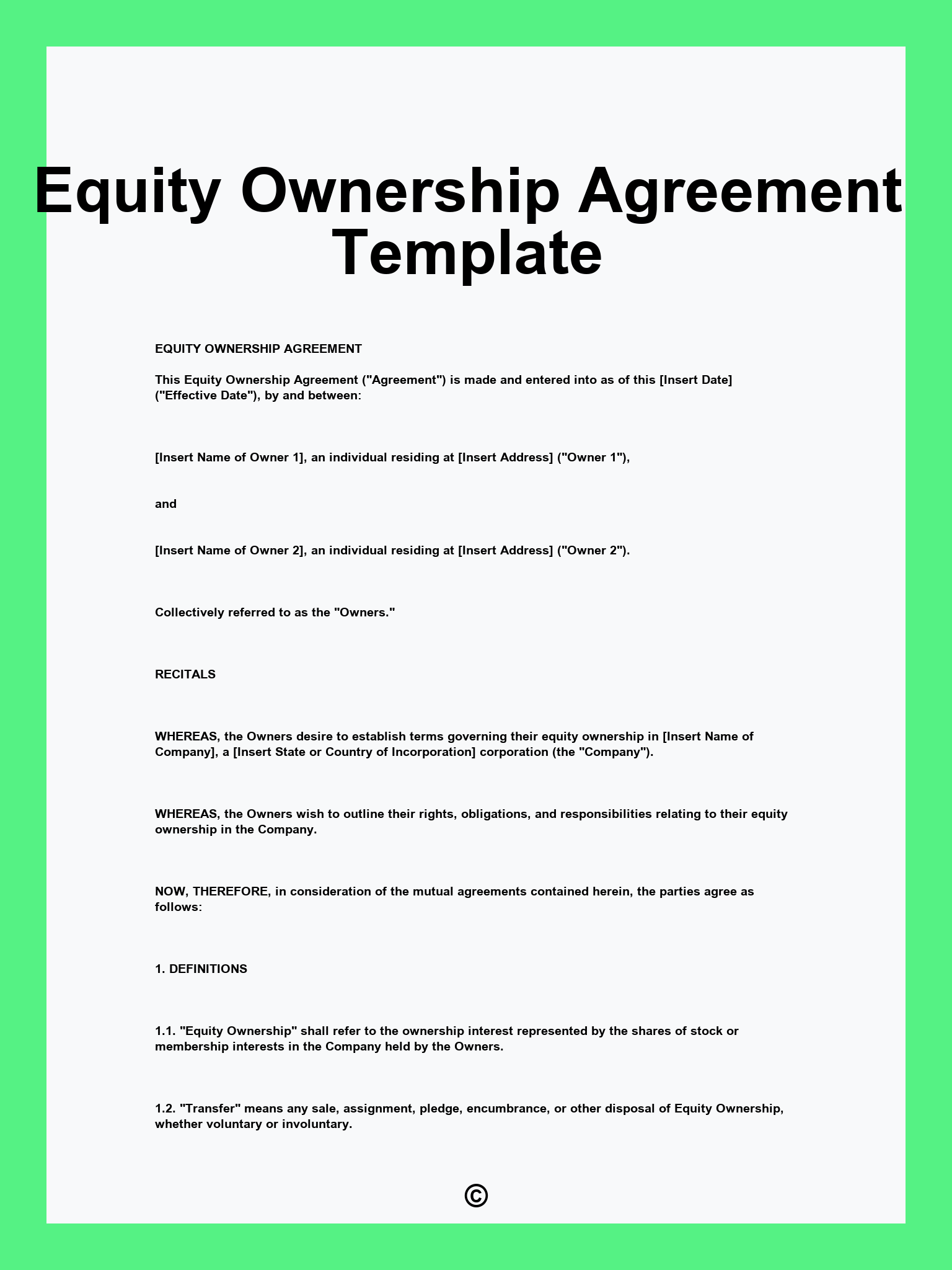 Equity Ownership Agreement Template