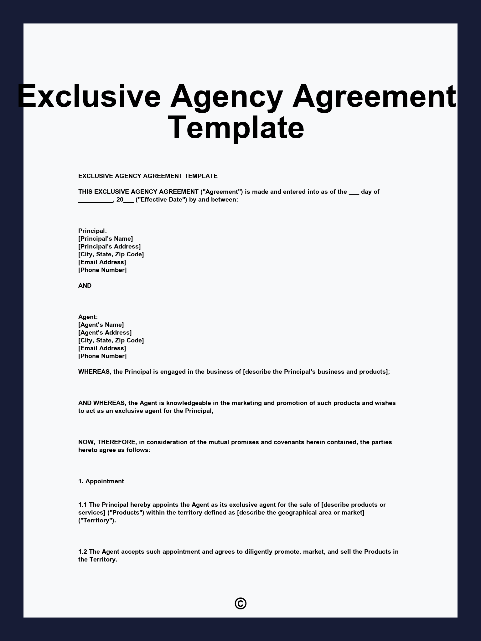 Exclusive Agency Agreement Template