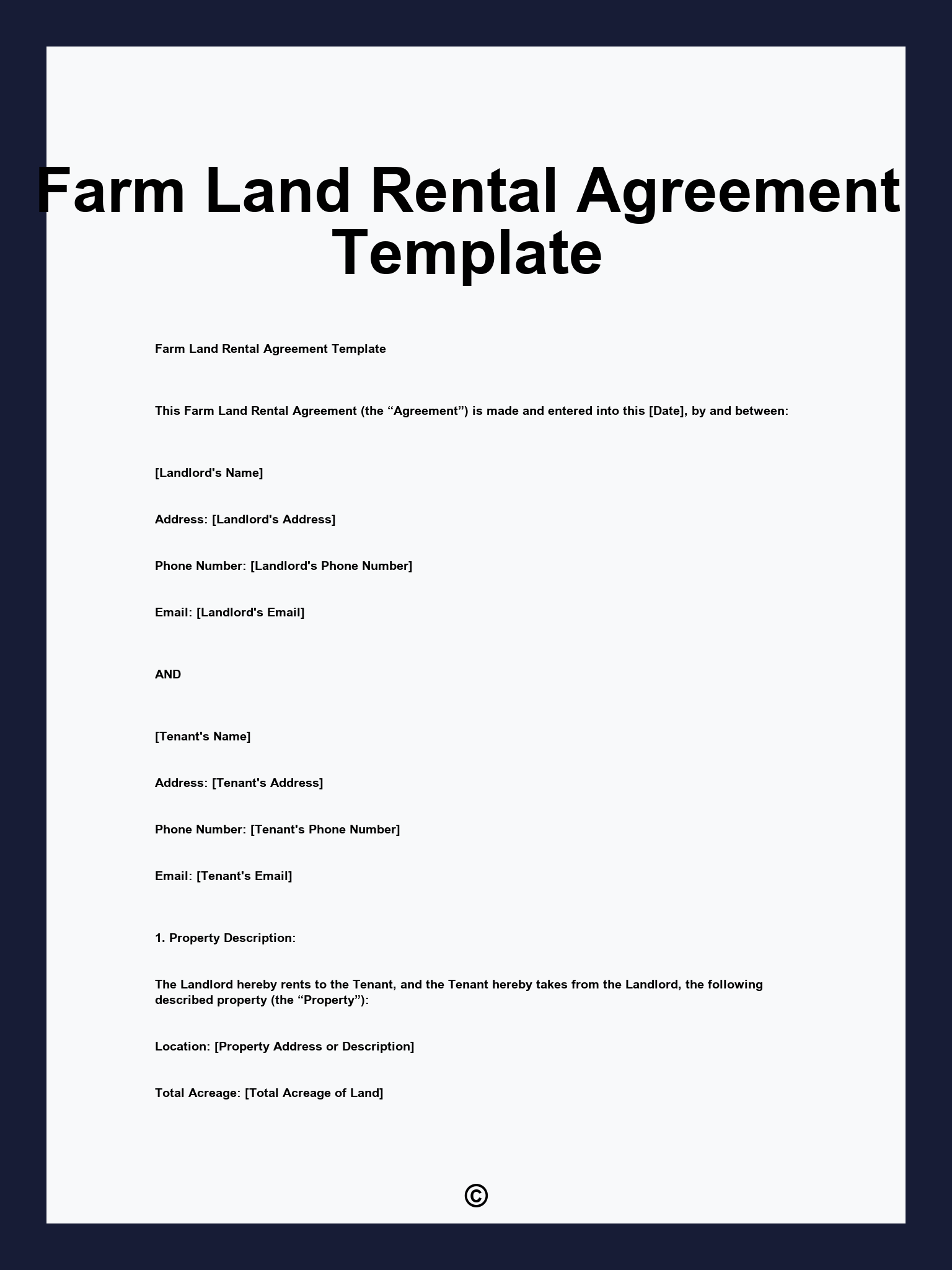 Farm Land Rental Agreement Template