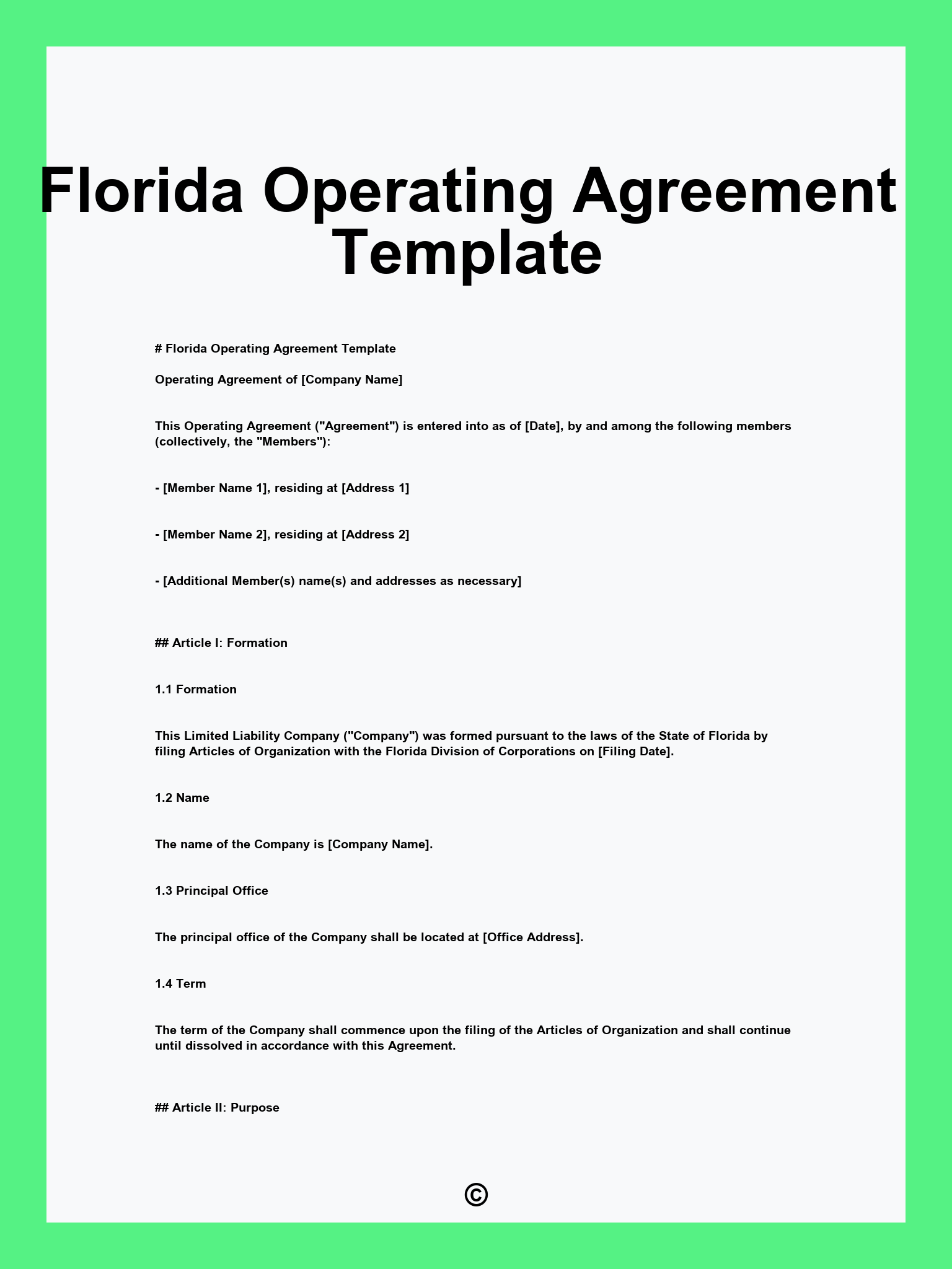 Florida Operating Agreement Template