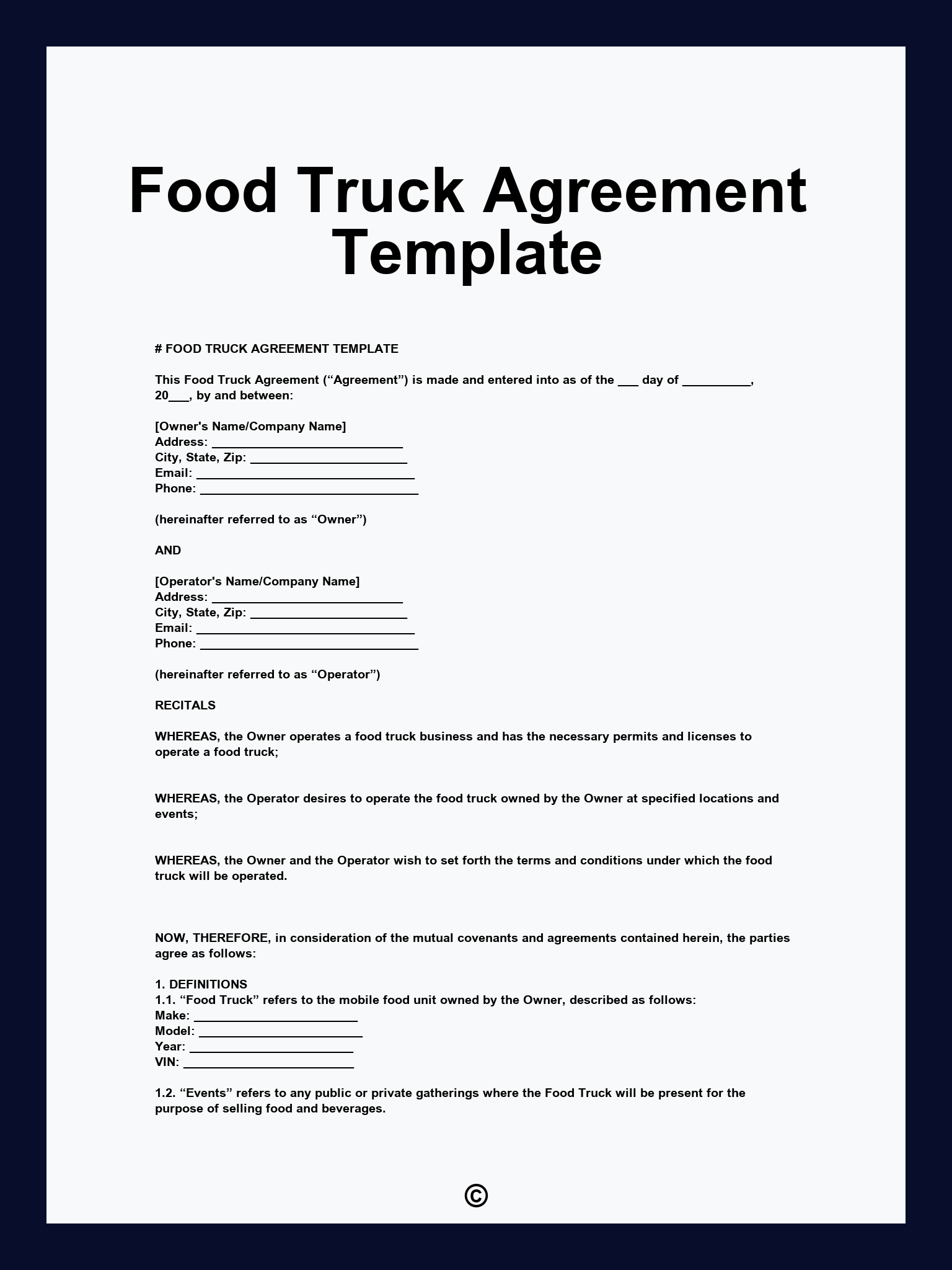 Food Truck Agreement Template