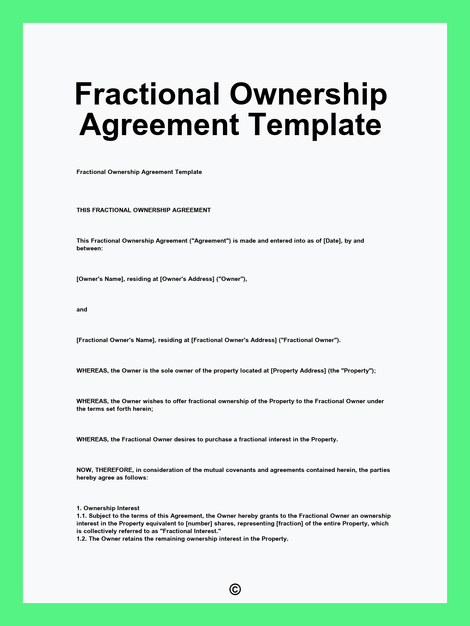 Fractional Ownership Agreement Template