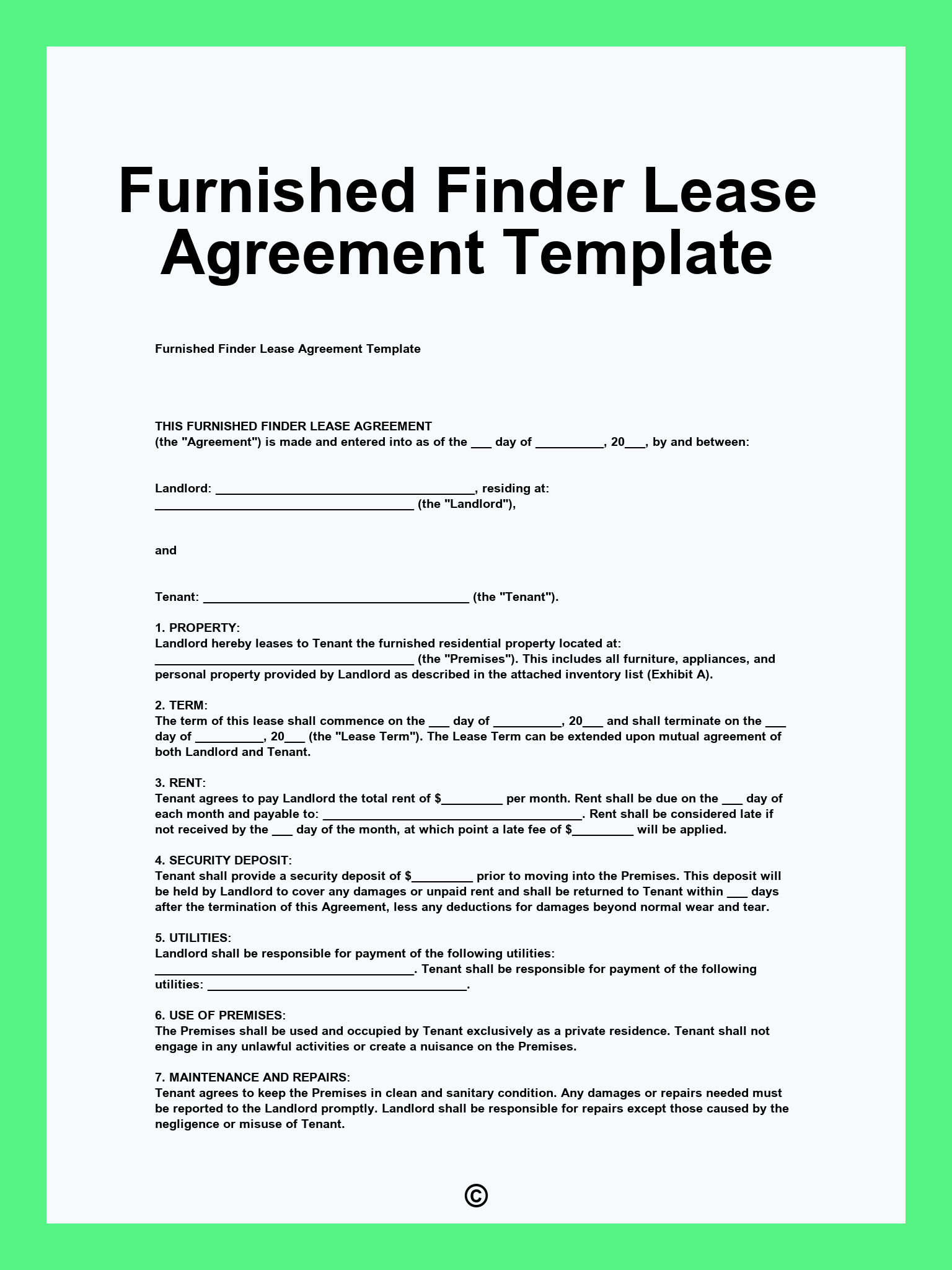 Furnished Finder Lease Agreement Template