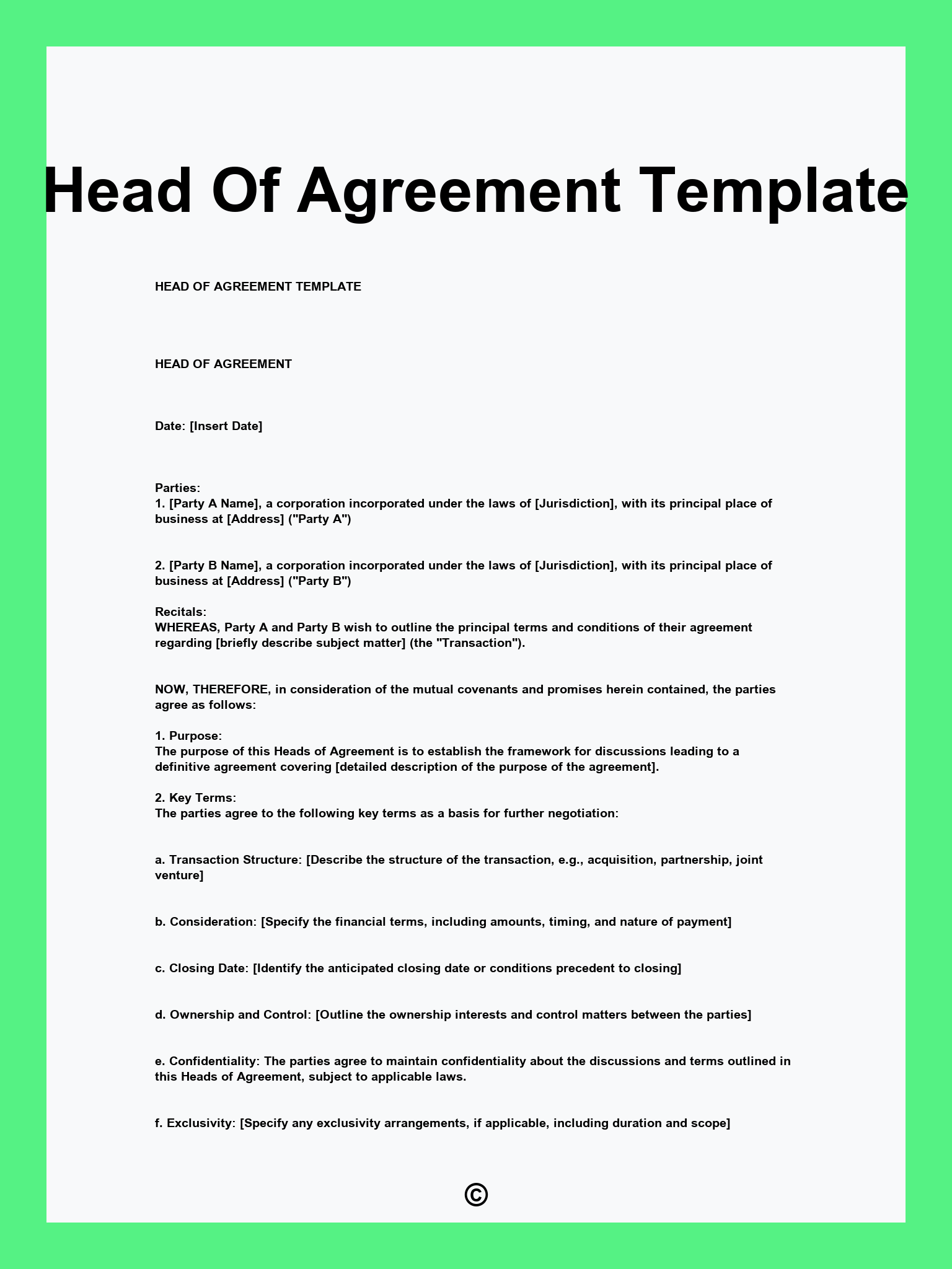 Head Of Agreement Template