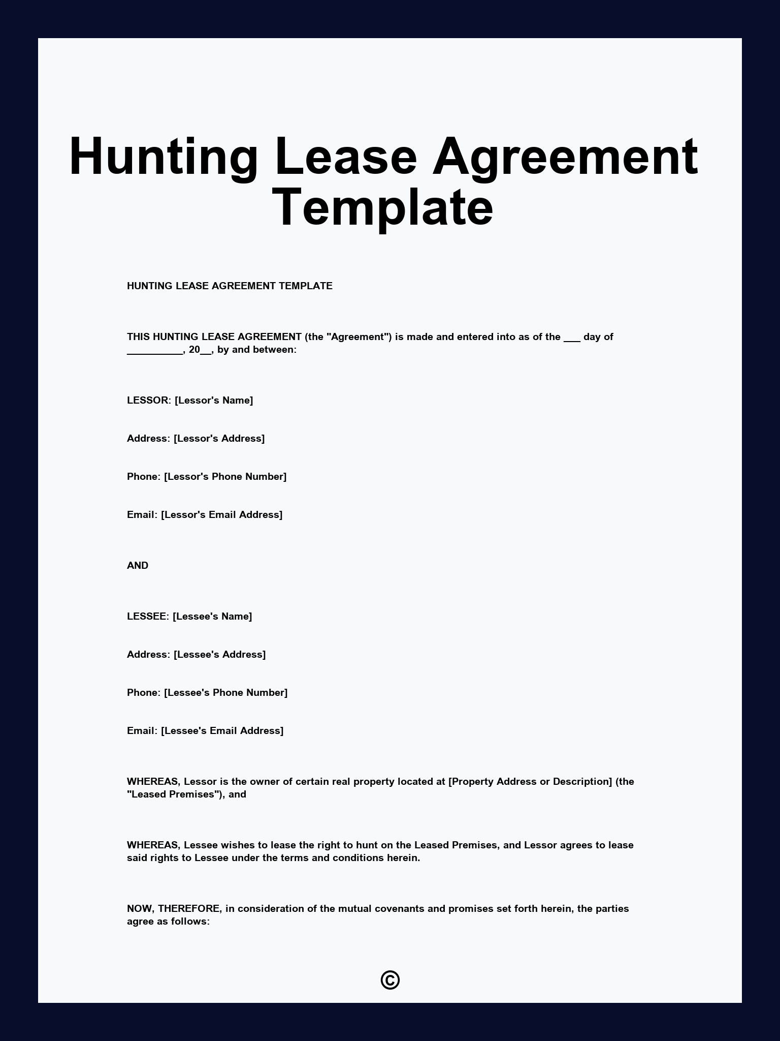 Hunting Lease Agreement Template