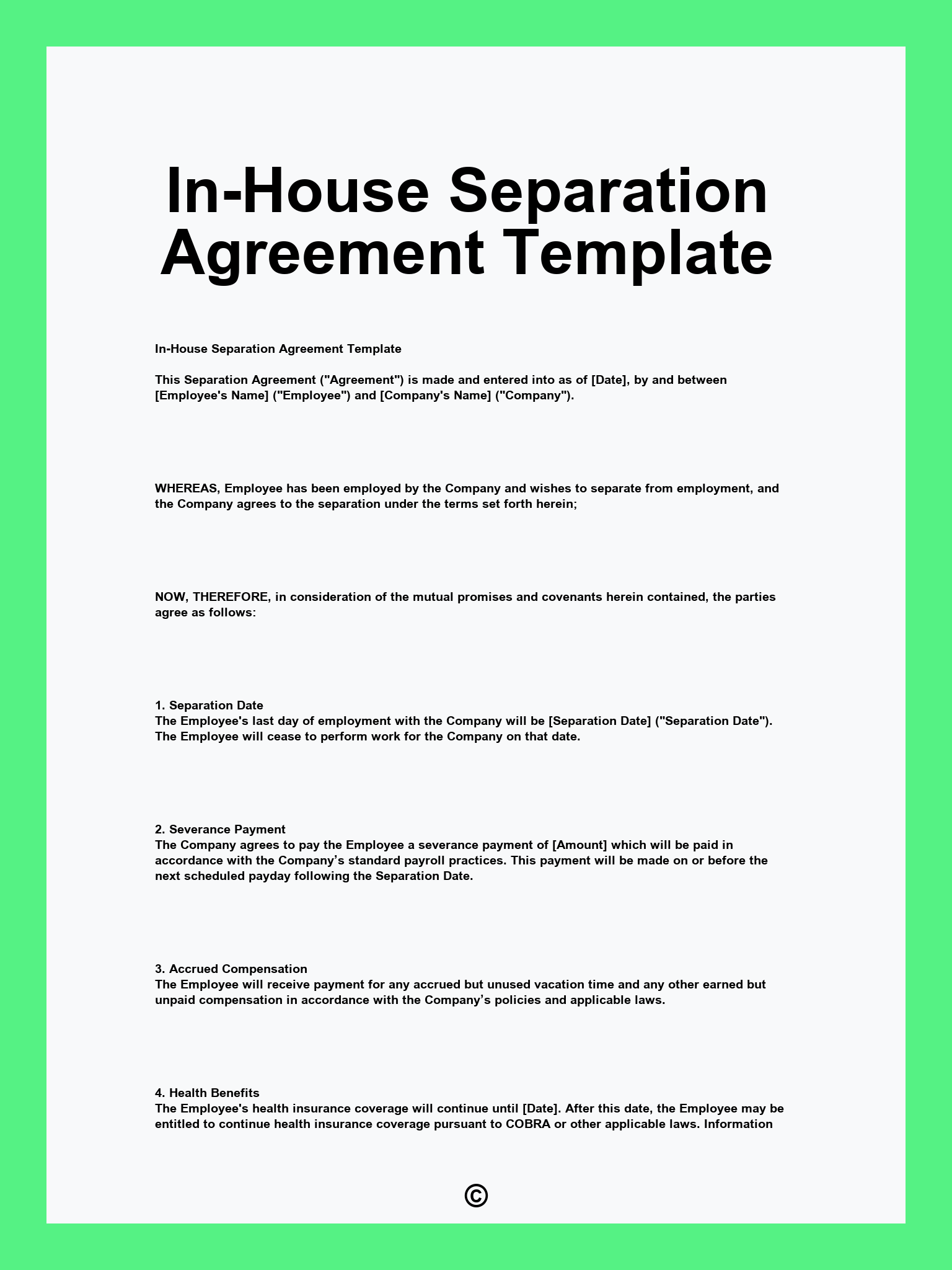 In-House Separation Agreement Template