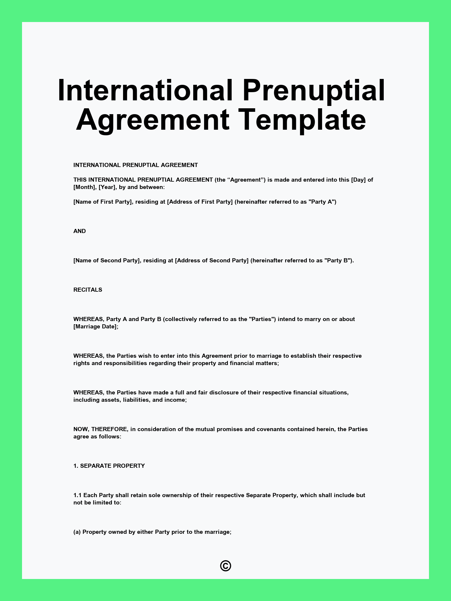 International Prenuptial Agreement Template