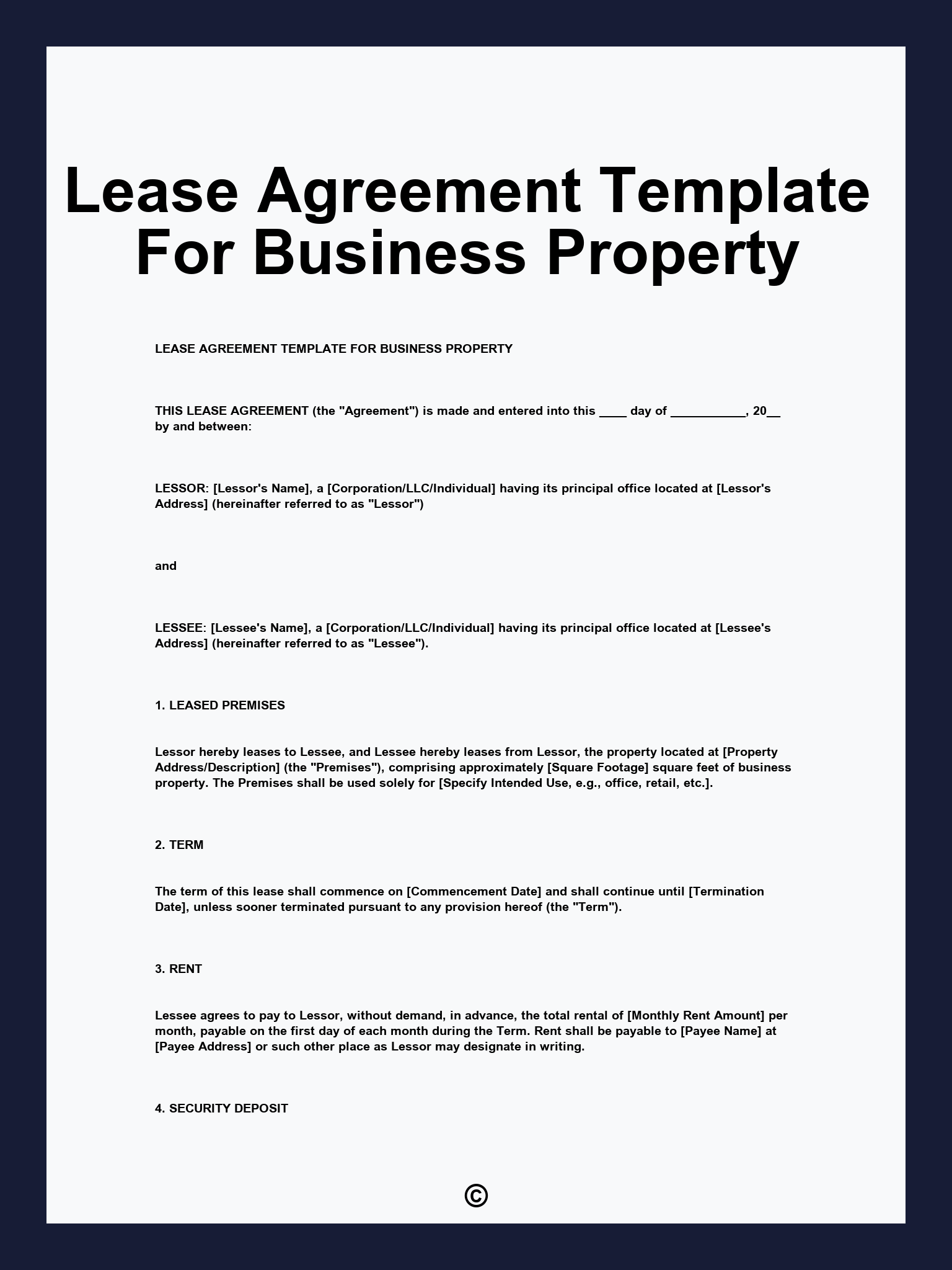 Lease Agreement Template For Business Property