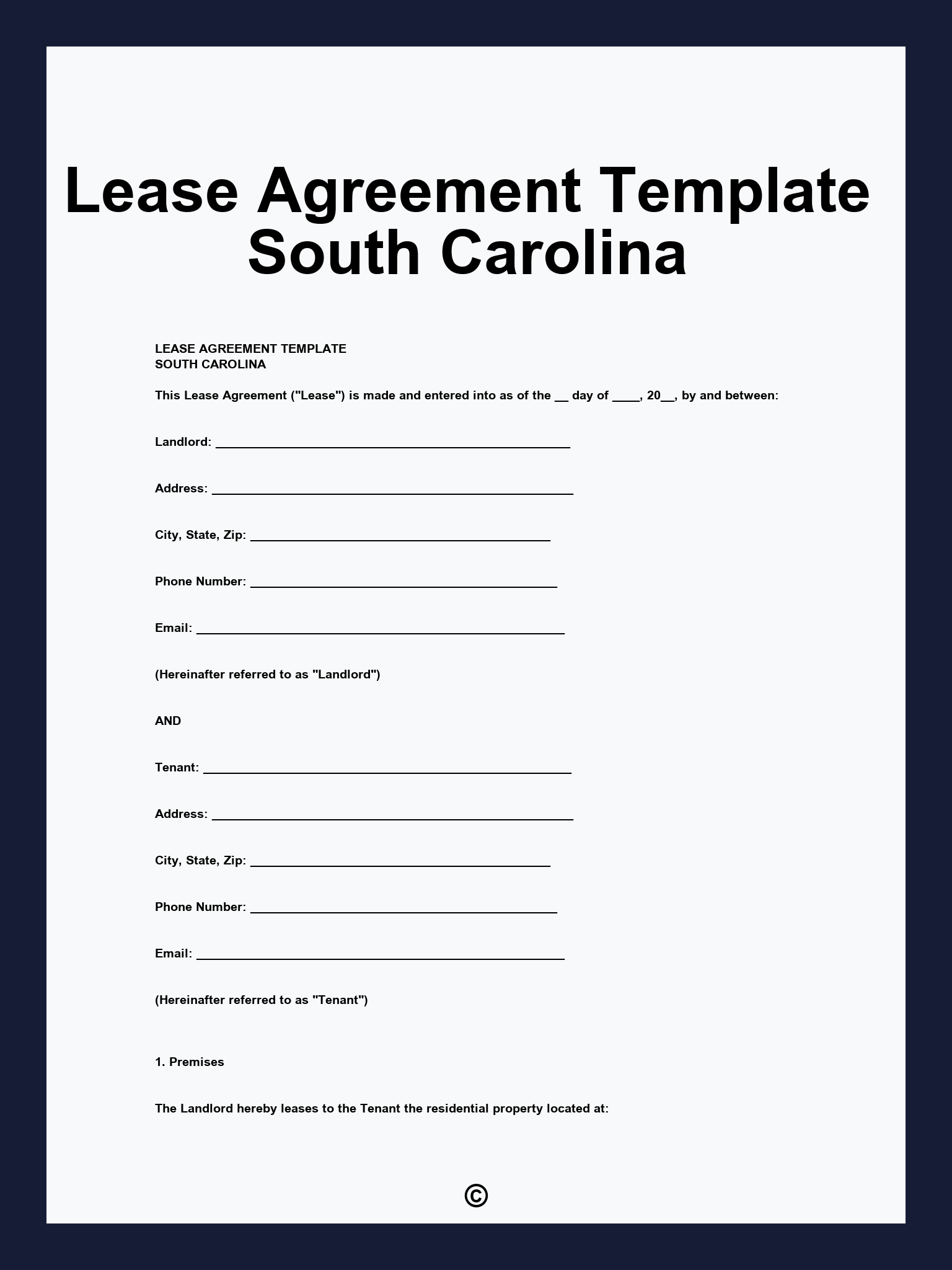 Lease Agreement Template South Carolina
