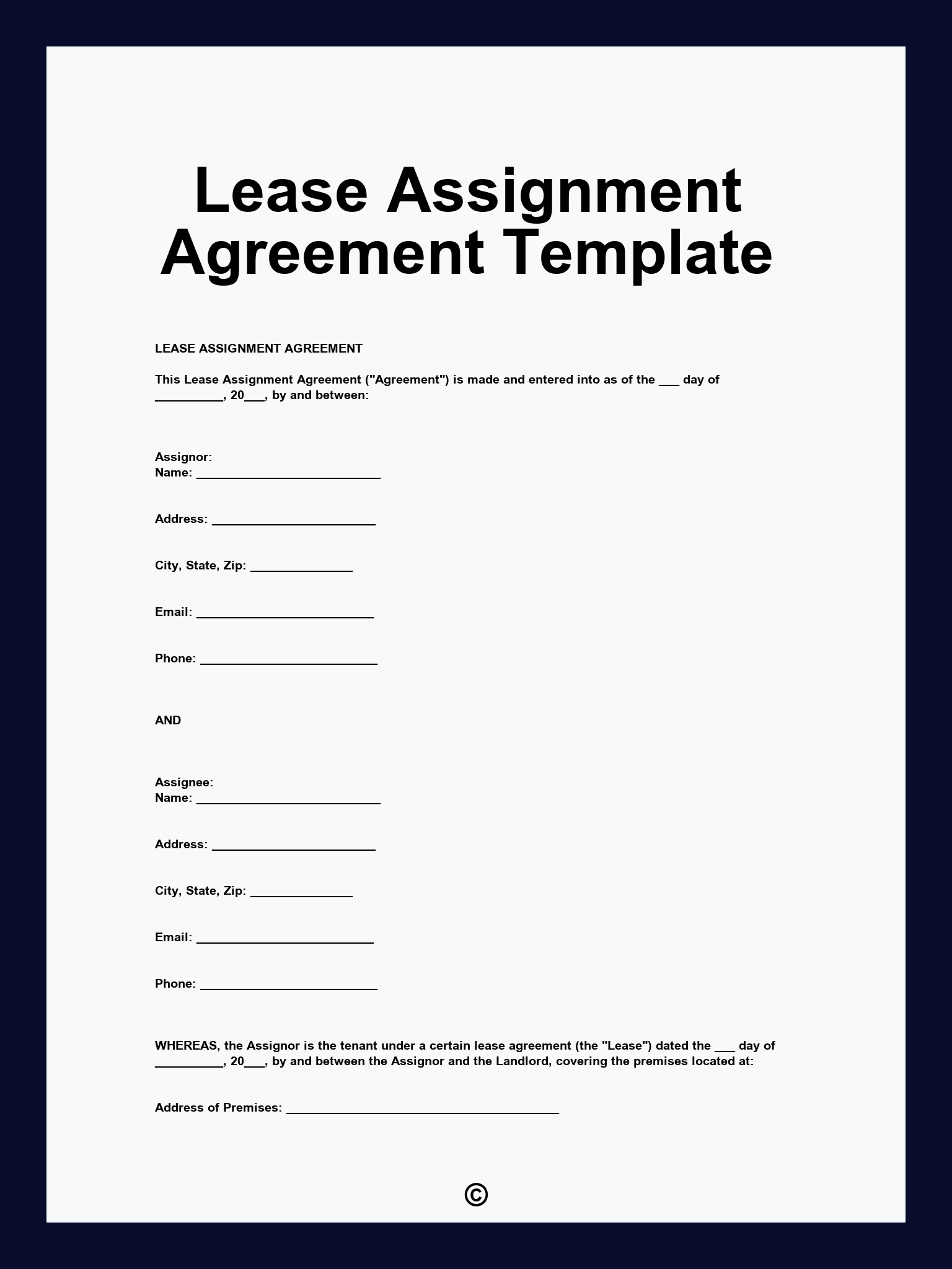 Lease Assignment Agreement Template