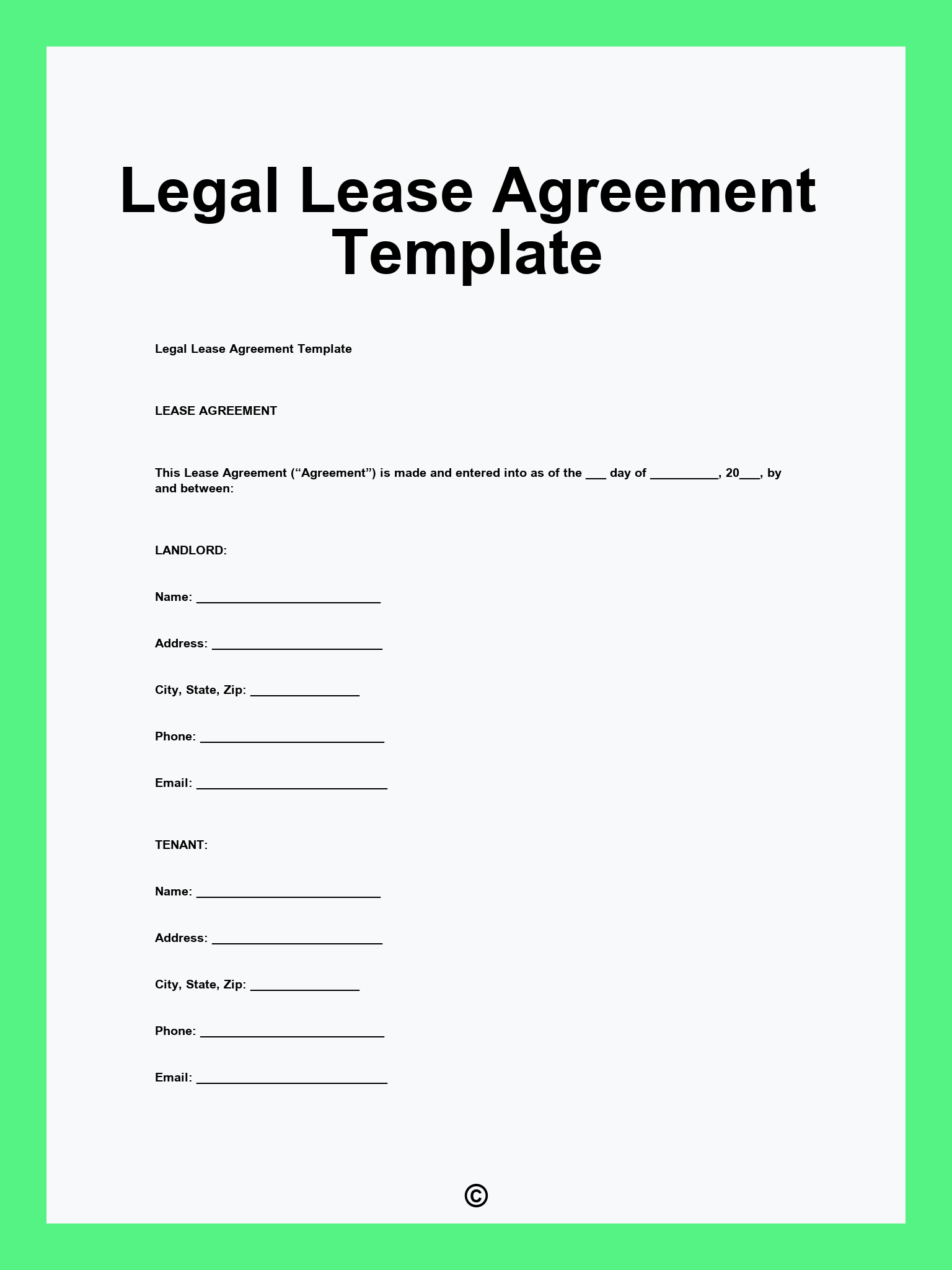 Legal Lease Agreement Template