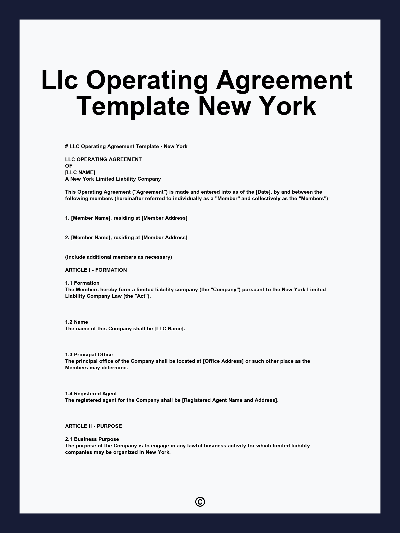 Llc Operating Agreement Template New York