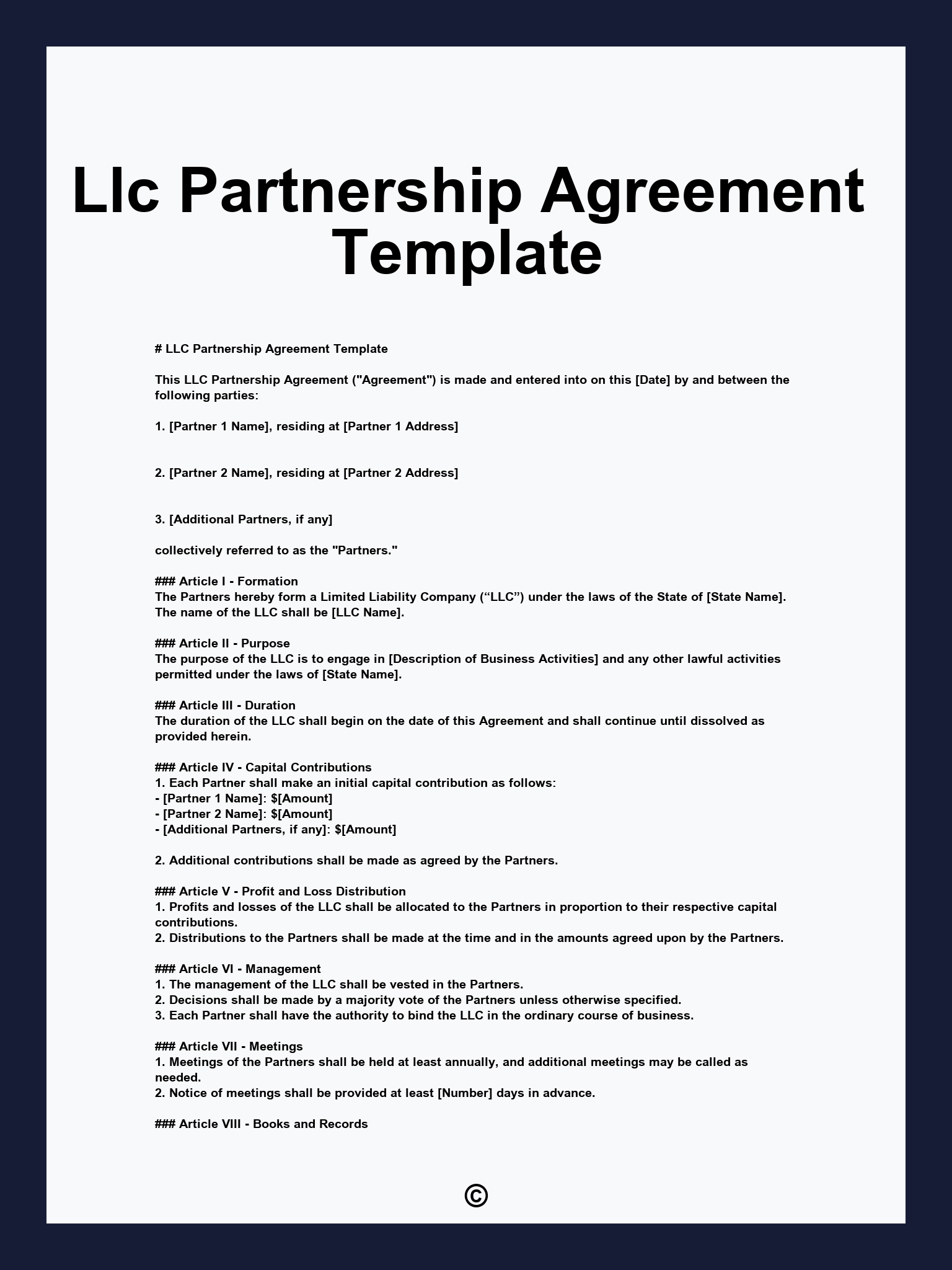Llc Partnership Agreement Template