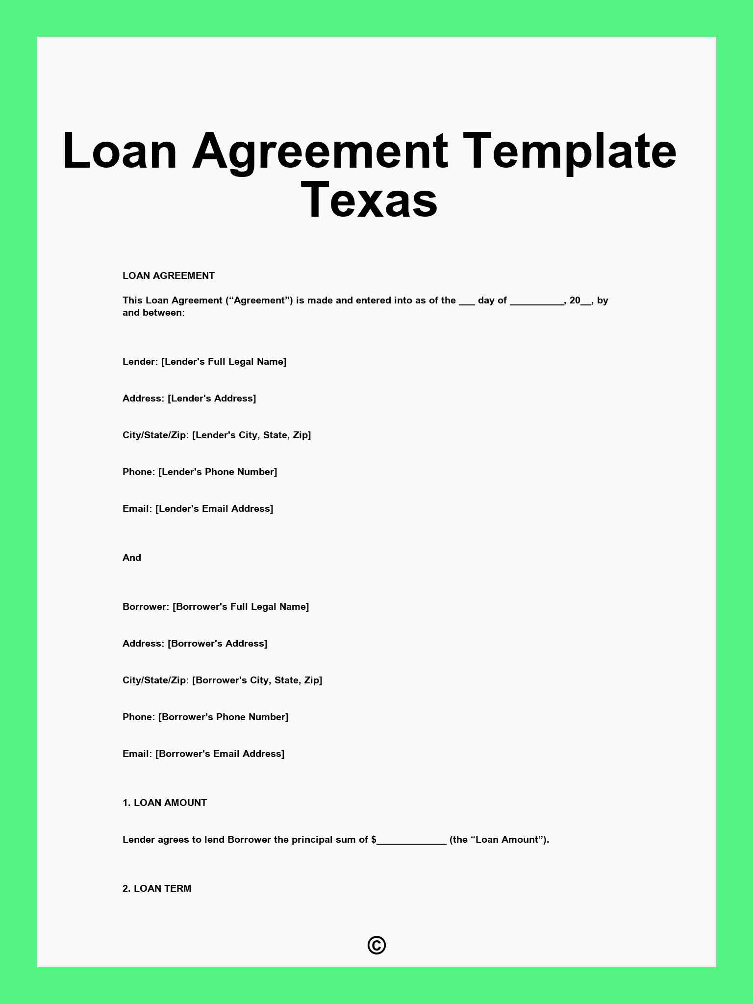 Loan Agreement Template Texas