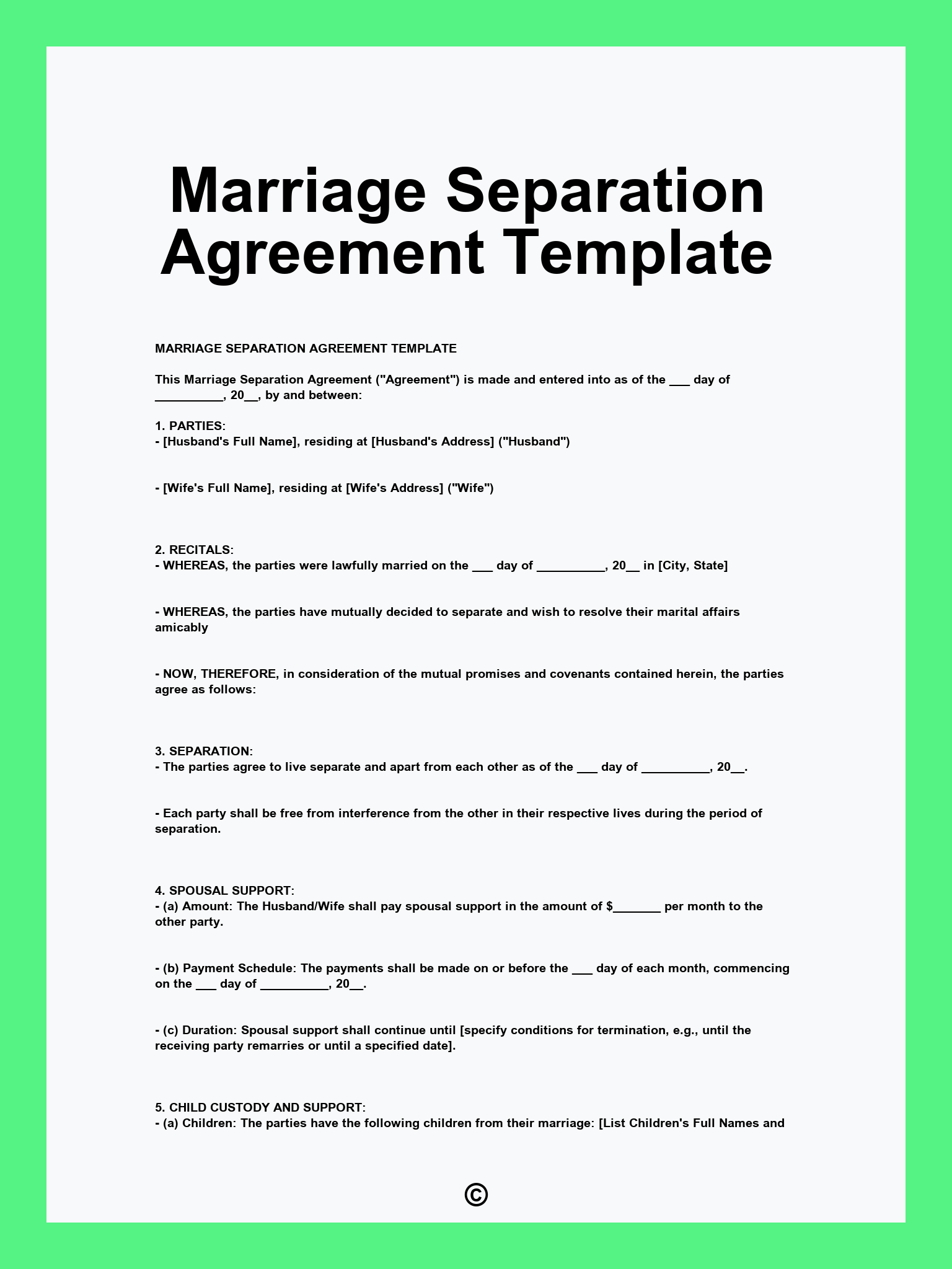 Marriage Separation Agreement Template