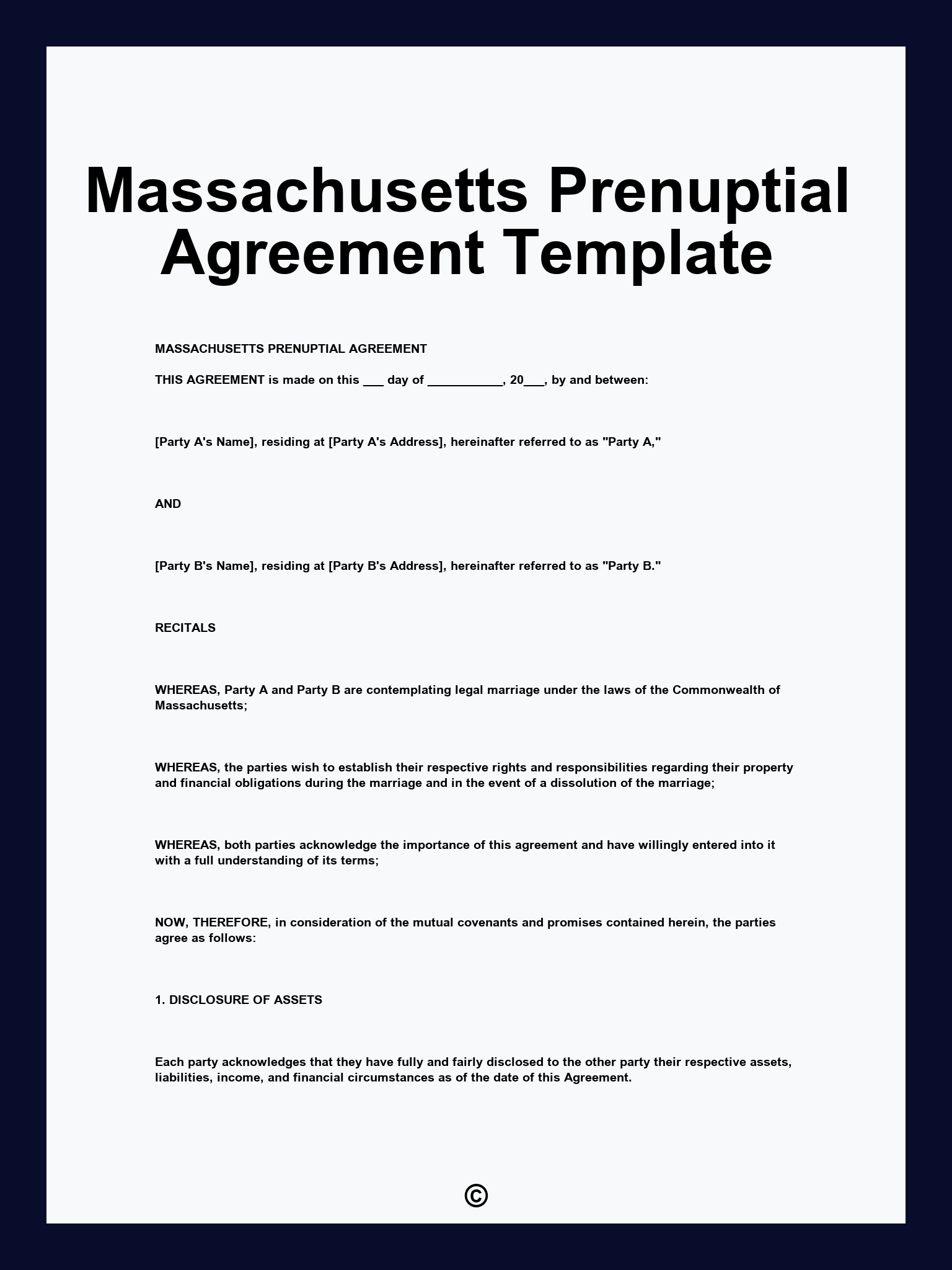 Massachusetts Prenuptial Agreement Template