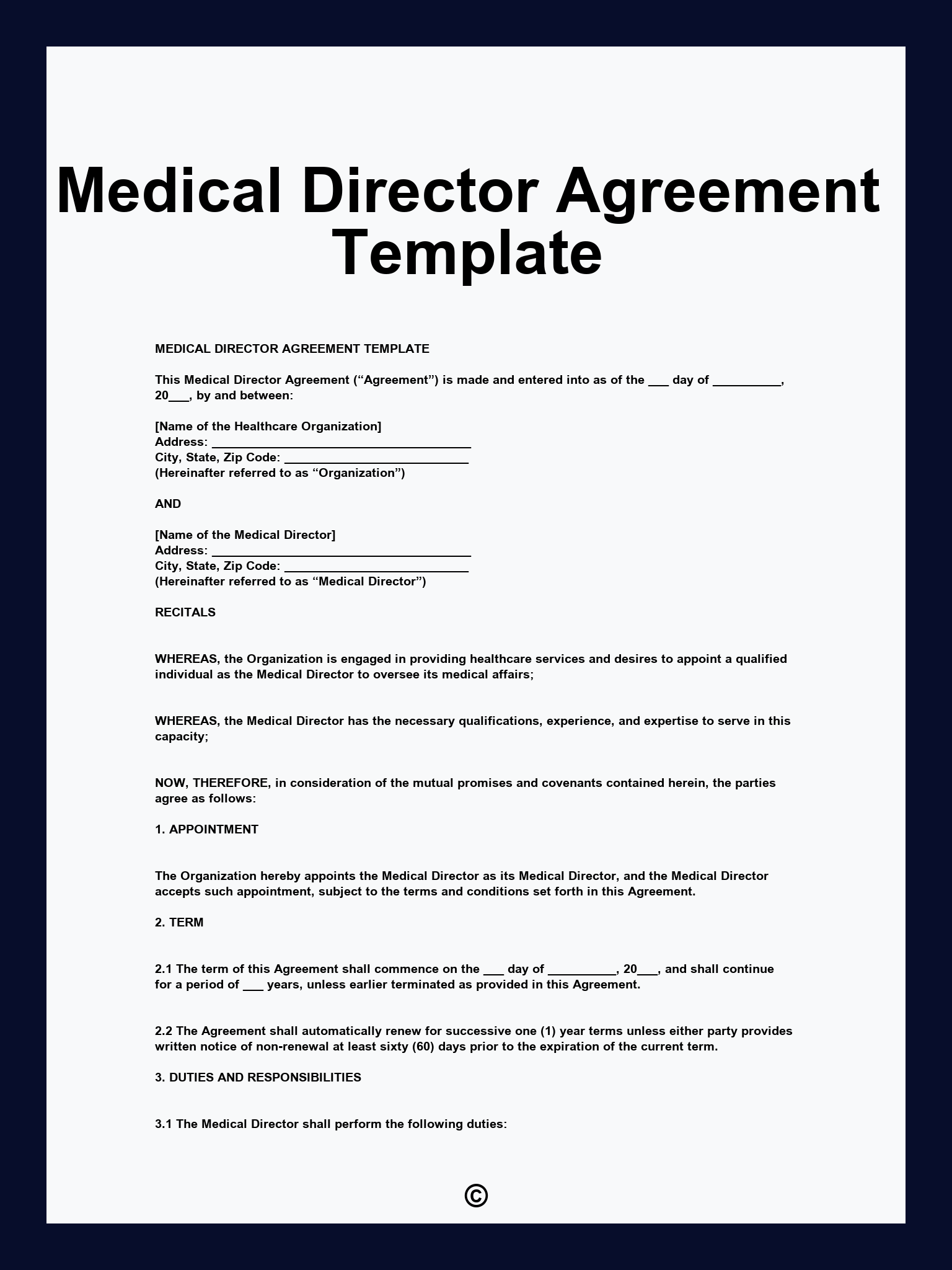 Medical Director Agreement Template