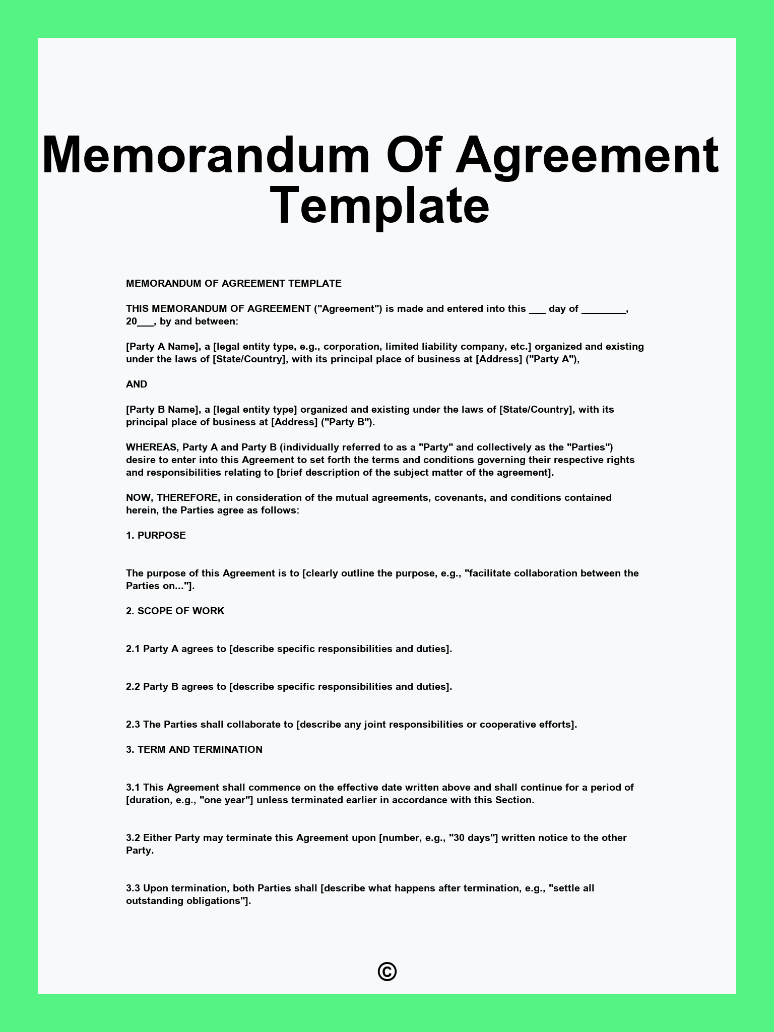 Memorandum Of Agreement Template