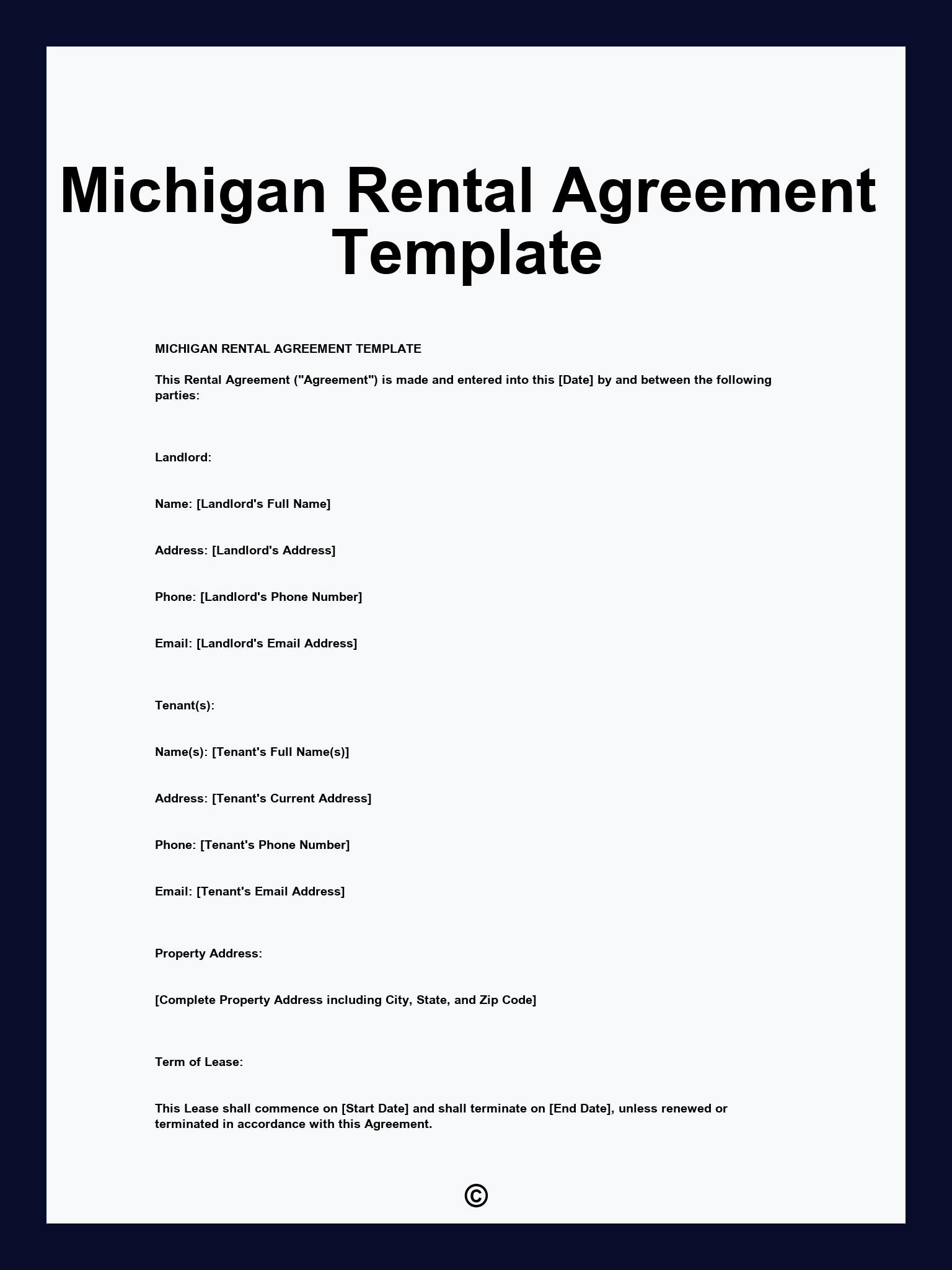 Michigan Rental Agreement Template